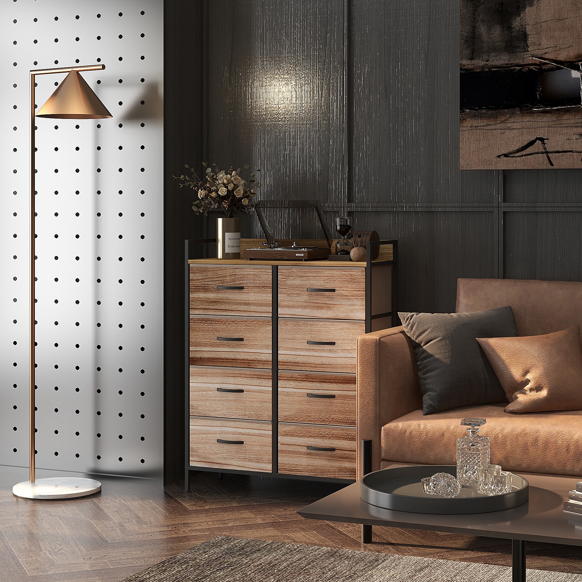 HOMCOM Möbel Rangement Kommode 8 Schubladen aus abnehmbarem Stoff, obere Ablage und Stahlrahmen 79L x 29B x 101H cm