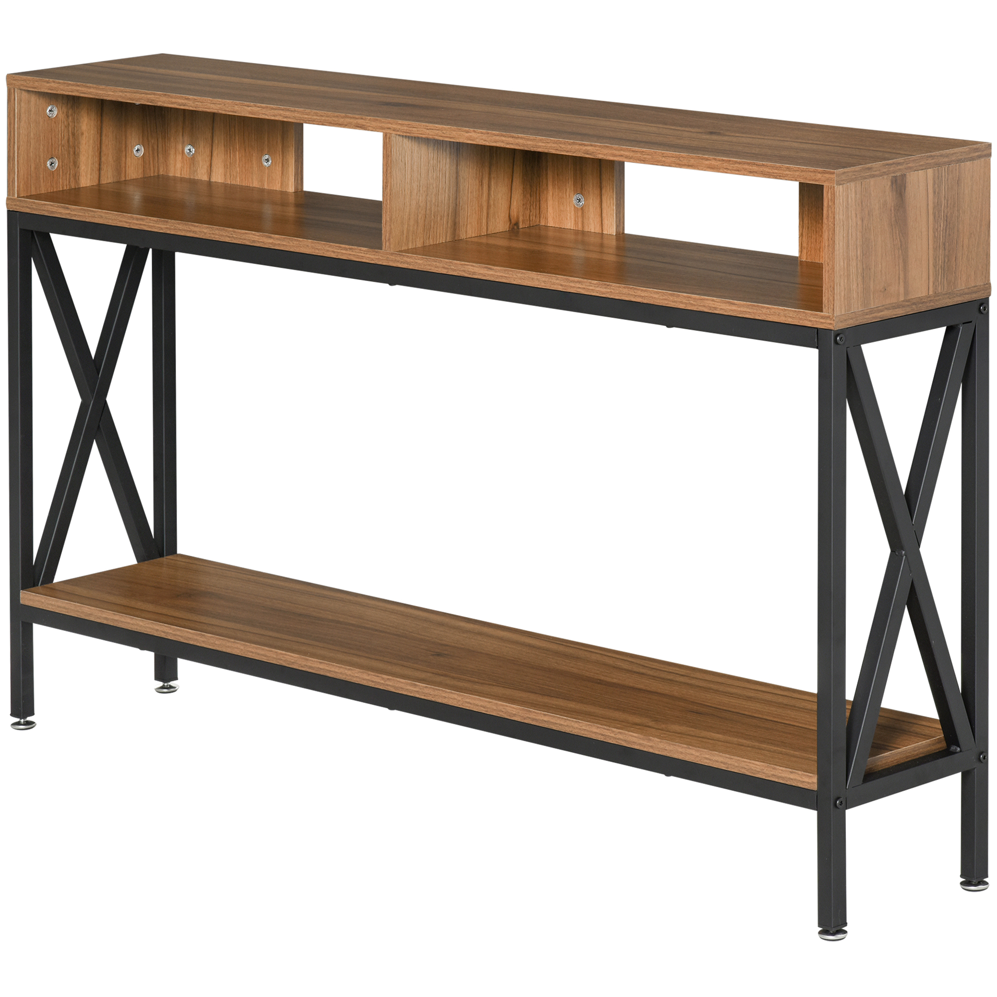 HOMCOM Konsolentisch Eingang Industriedesign mit mehreren Ablagen 120 x 23,5 x 75 cm Nussbaum