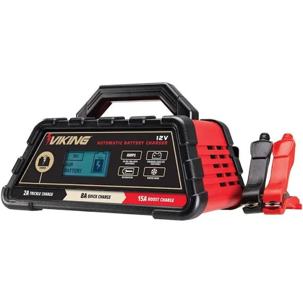 Viking Automatic Battery Charger 2/8/15 Amp &ndash; Microprocessor Controlled for 12V Lead Acid Batteries