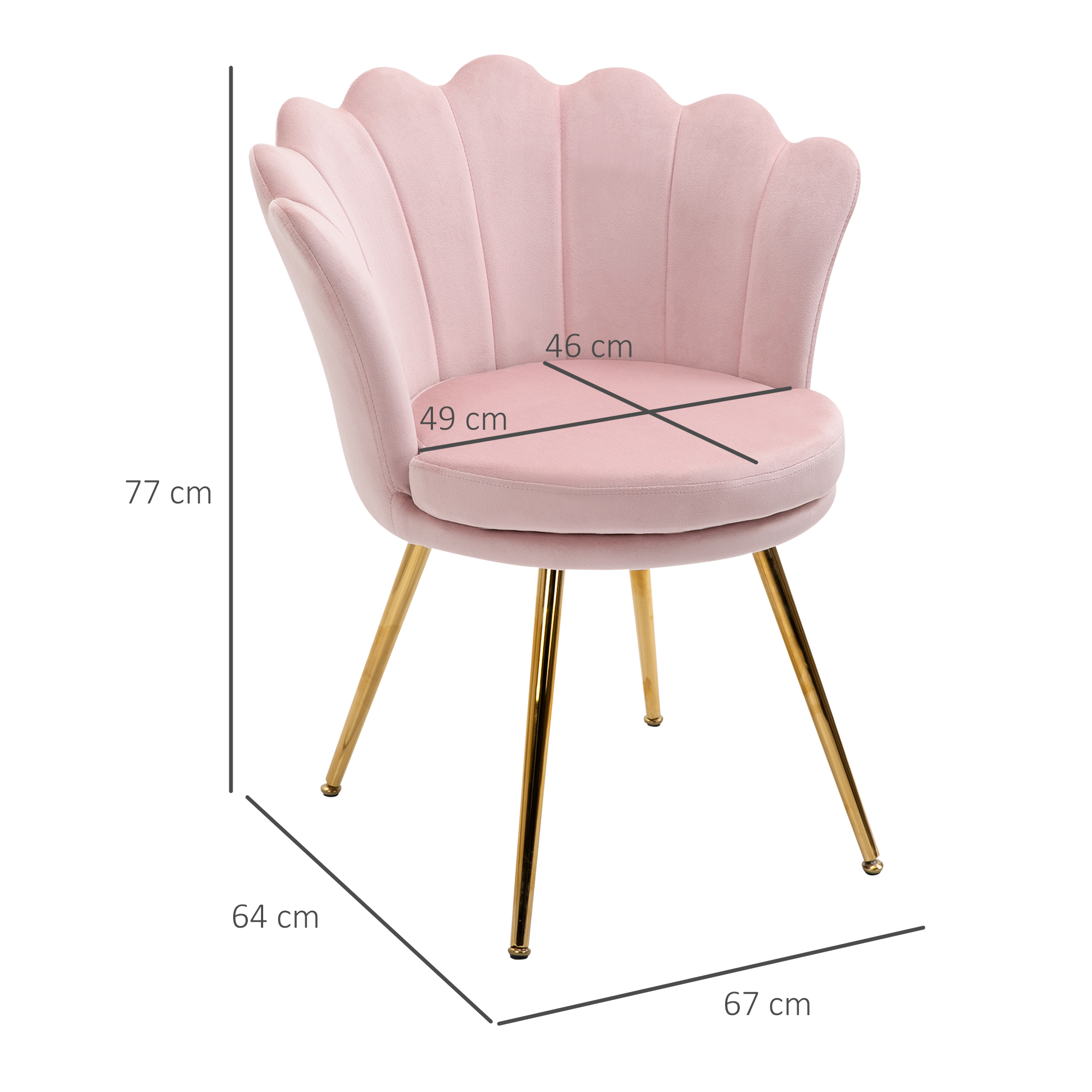 HOMCOM Sessel mit lotusförmigem Design, vergoldete Metallbeine, Schaumstoffpolster, Rosa