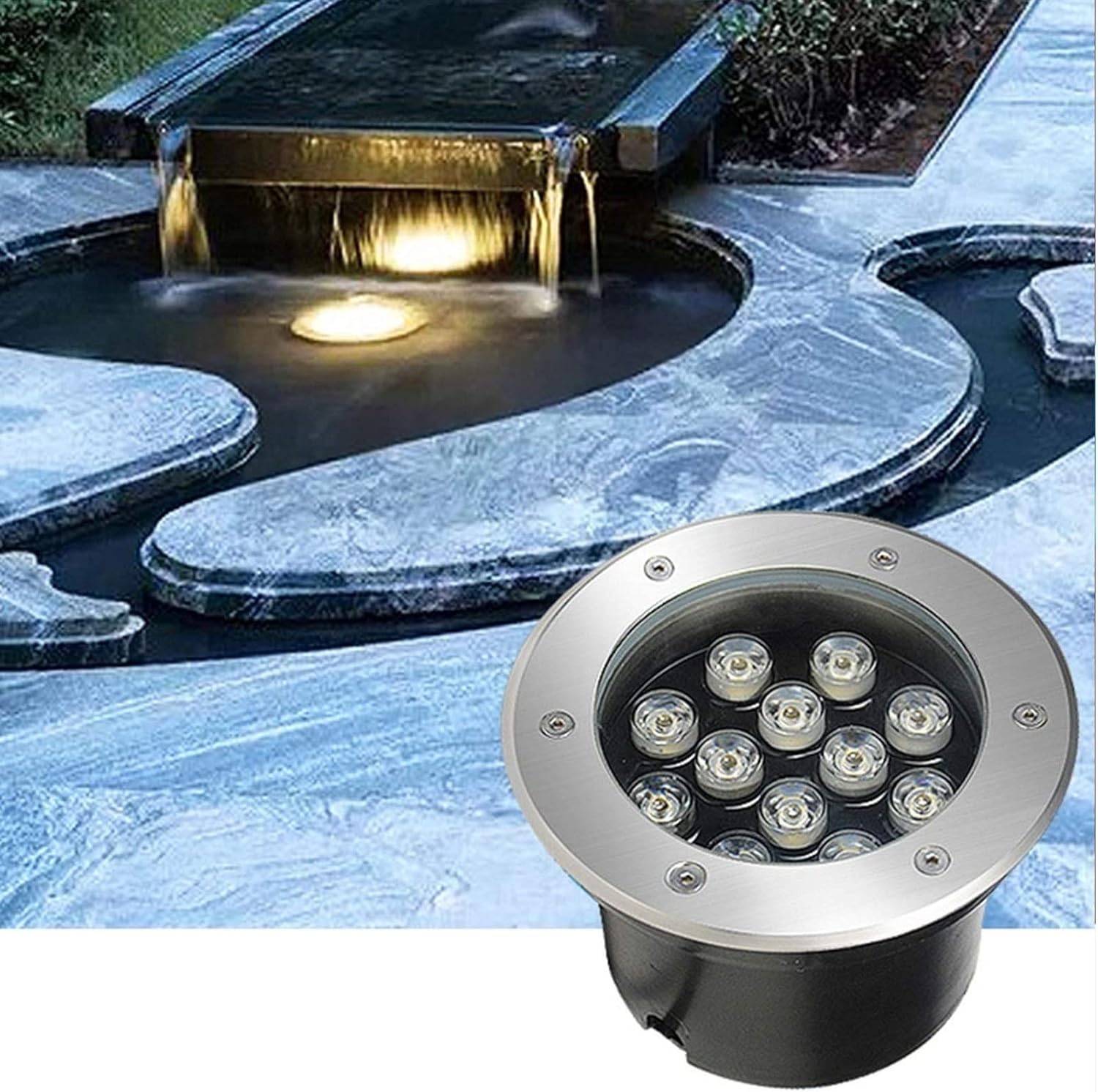 Tauchbarer Led-Poolstrahler – Unterwassereinbauleuchte, Einbaustrahler, Unter Wasser Eingebetteter Poolstrahler, Led 12 V, Wasserdicht, Ip68, Edelstahl, Pool-/Teichbeleuchtung (Warmes Licht 24 W)