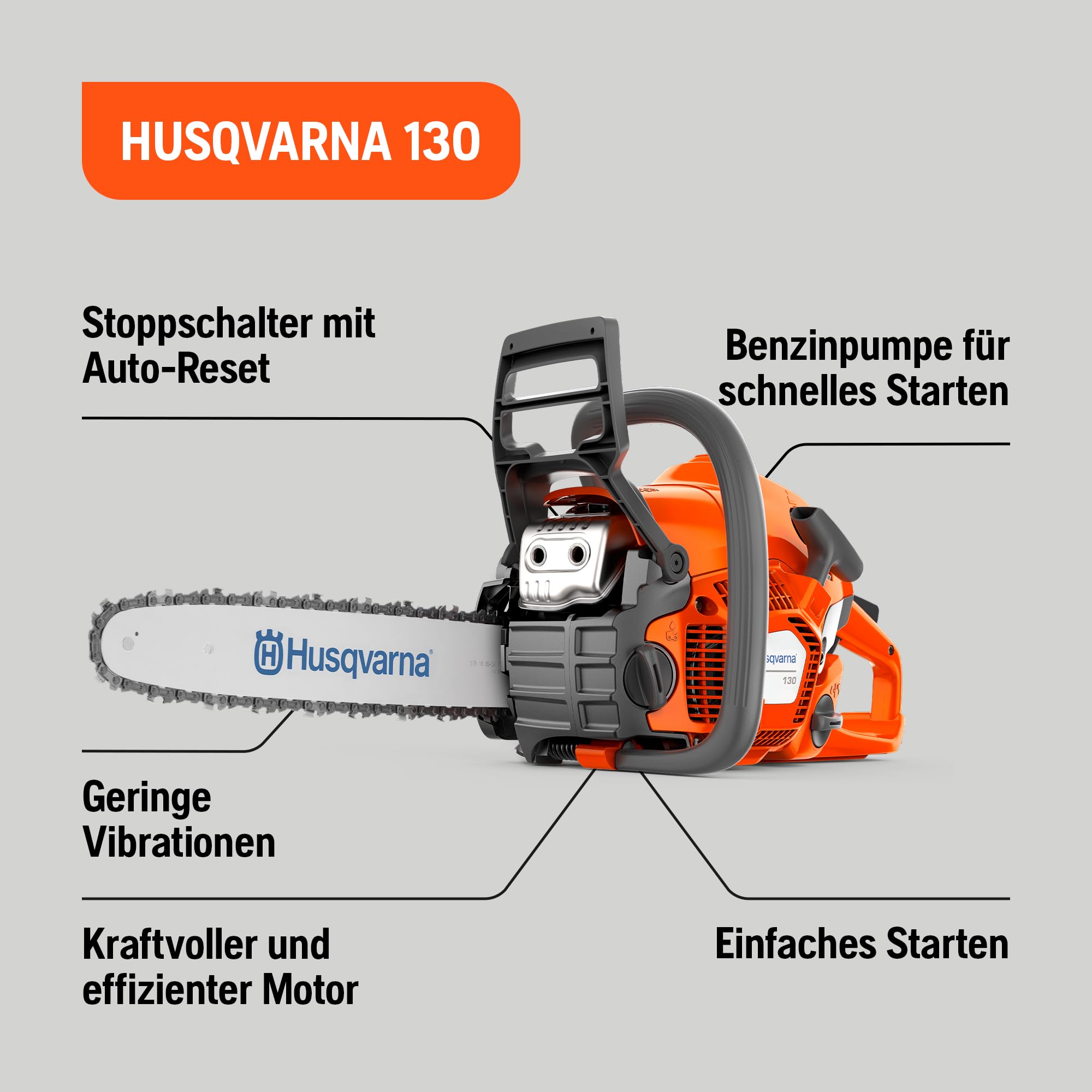 Benzin-Kettensäge 38 cm³ X-Torq-Motor mit 35 cm Schiene und Kette, 1,5 kW, für Brennholz und kleine Bäume