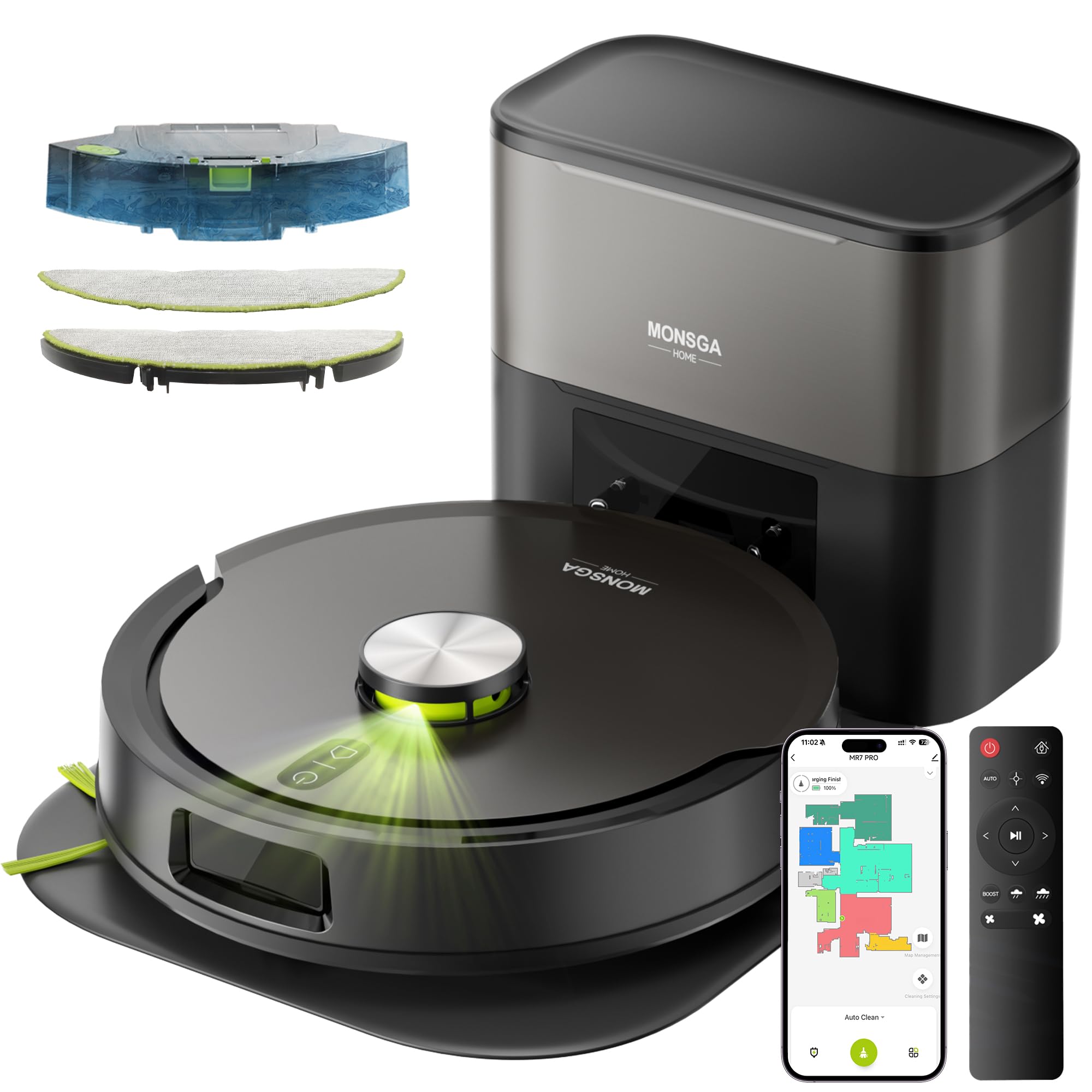 Saugroboter mit Wischfunktion MR7 Pro, 10000PA Saugleistung und 4L Absaugstation, 360° LiDAR Navigation