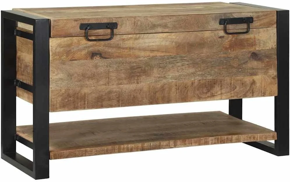 Aufbewahrungsbox aus Massivholz Mango Braun 80 x 35 x 45 cm mit Deckel, Stauraum für Wohnzimmer Schlafzimmer Flur