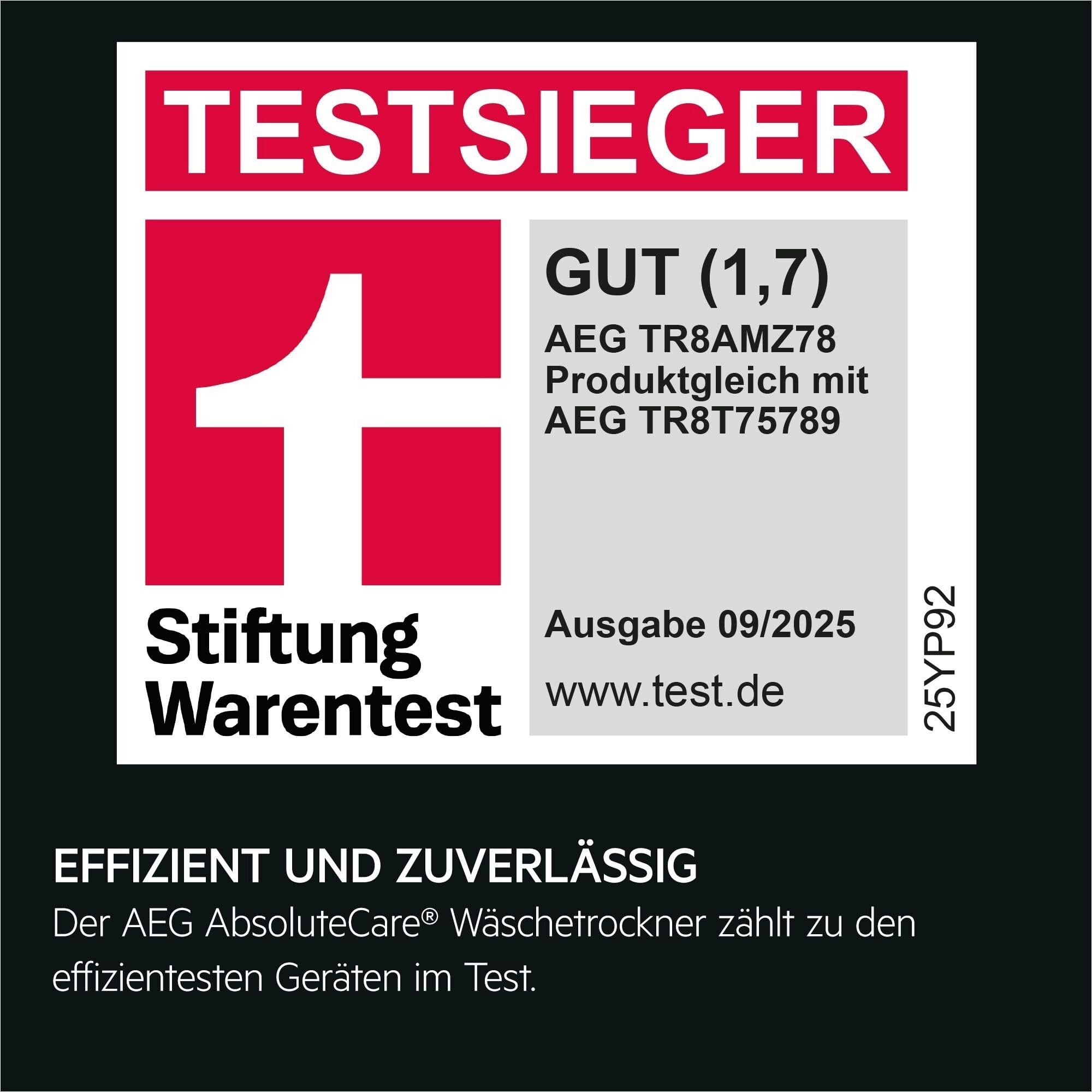 AEG Serie 8000 Wärmepumpentrockner TR8AMZ78 Testsieger bei Stiftung Warentest energieeffizient