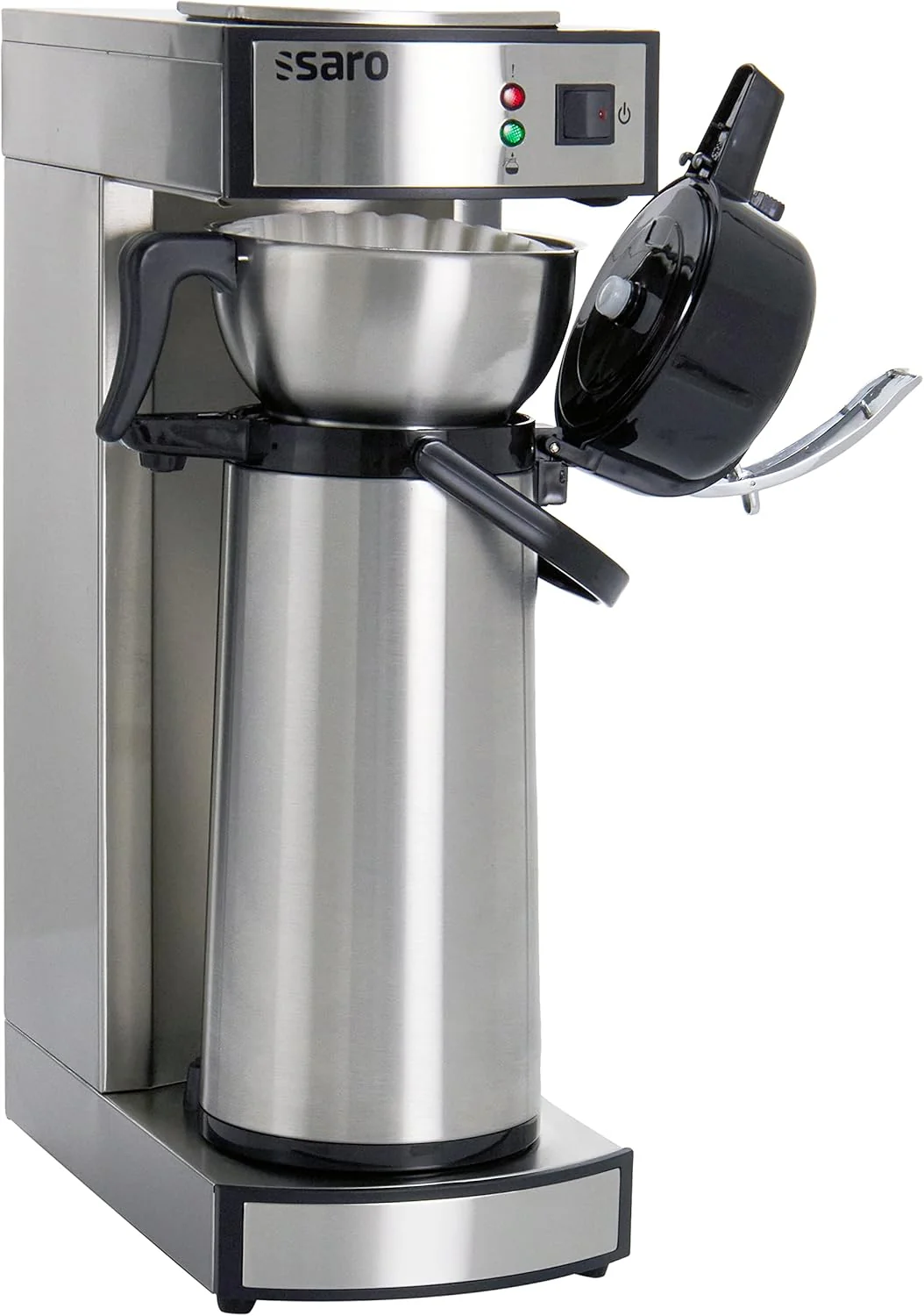 Saro Thermo Kaffeemaschine mit Korbfilter und Thermoskanne Industriekaffeemaschine mit Pumpkanne (2,2 Liter, ca. 10 Tassen Kaffee, Br��h- & Warmhaltefunktion), silber