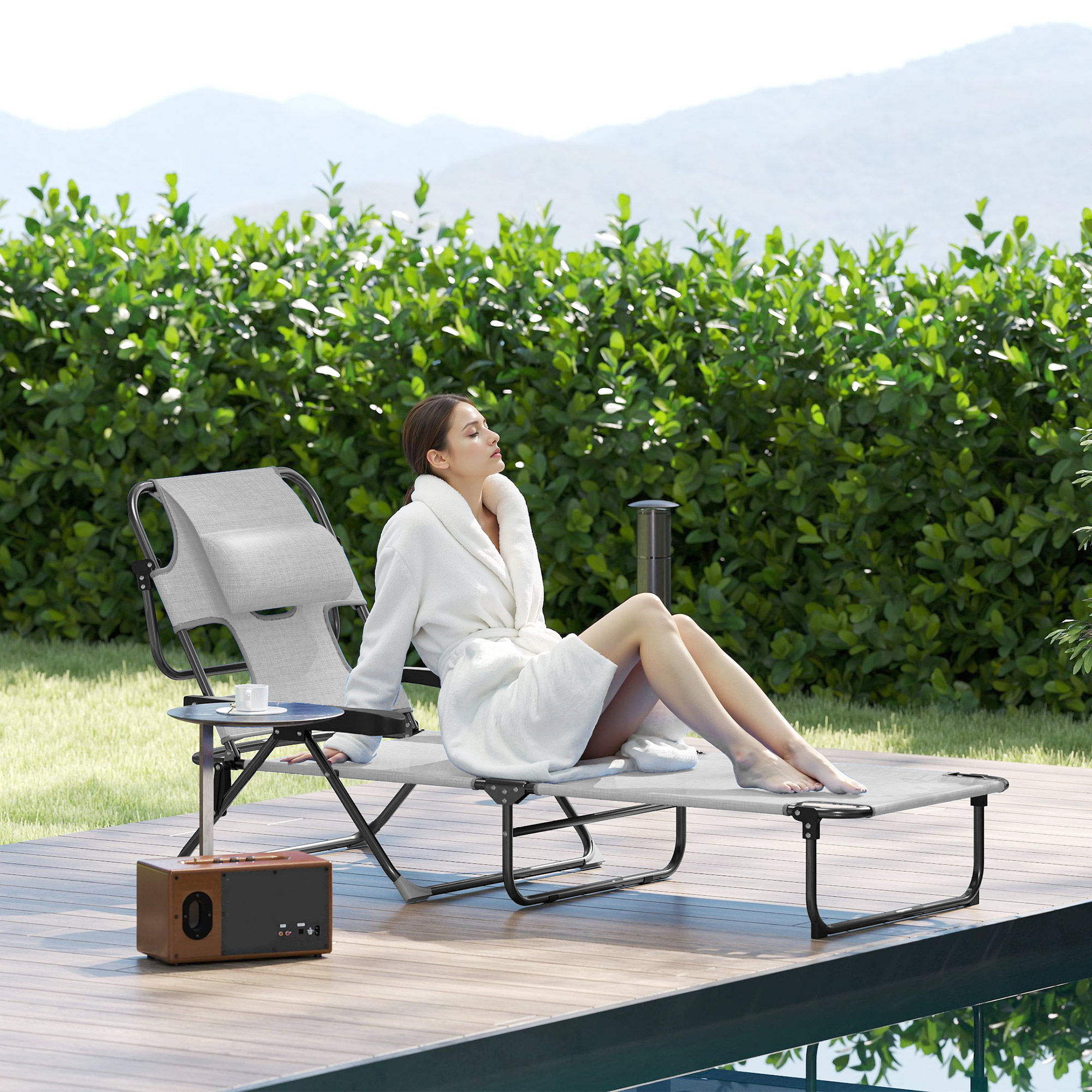 Outsunny Sonnenliege Gartenliegen Relaxliege, klappbar, wetterbeständig, 194 cm x 72 cm x 89 cm, Schwarz + Dunkelgrau
