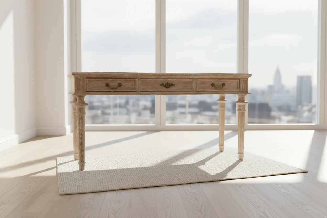 140cm Wooden Three-Drawer Console Table �C Classic Natural Timber Hallway Sideboard
