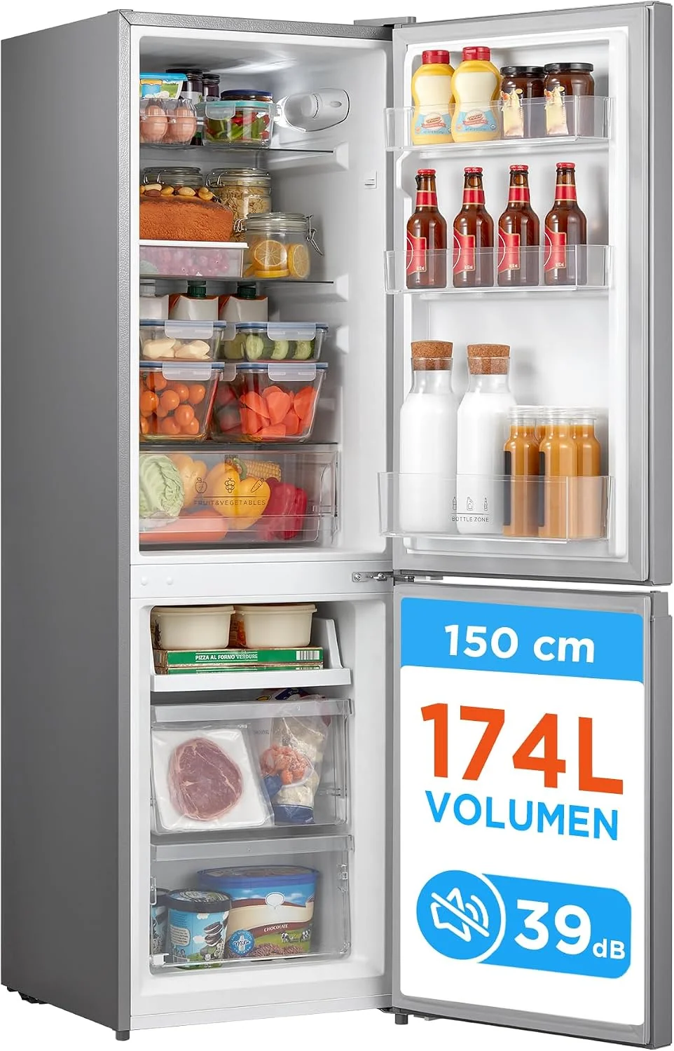 Comfee 174L Kühl-Gefrierkombination,150cm H, 39dB, Low Frost, 180° flipregal