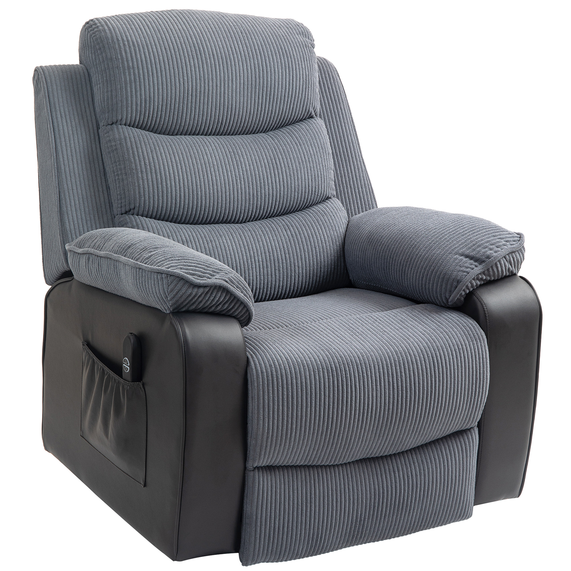 HOMCOM Aufstehsessel mit weichem Cordbezug, Recliner-Sessel mit Fernbedienung und Seitentaschen, Dunkelgrau
