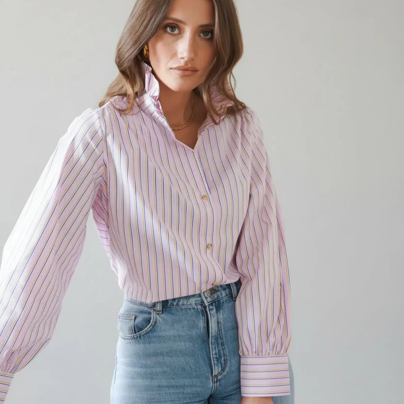 Pink Stripe Cotton Frill Collar Shirt by In April 1986