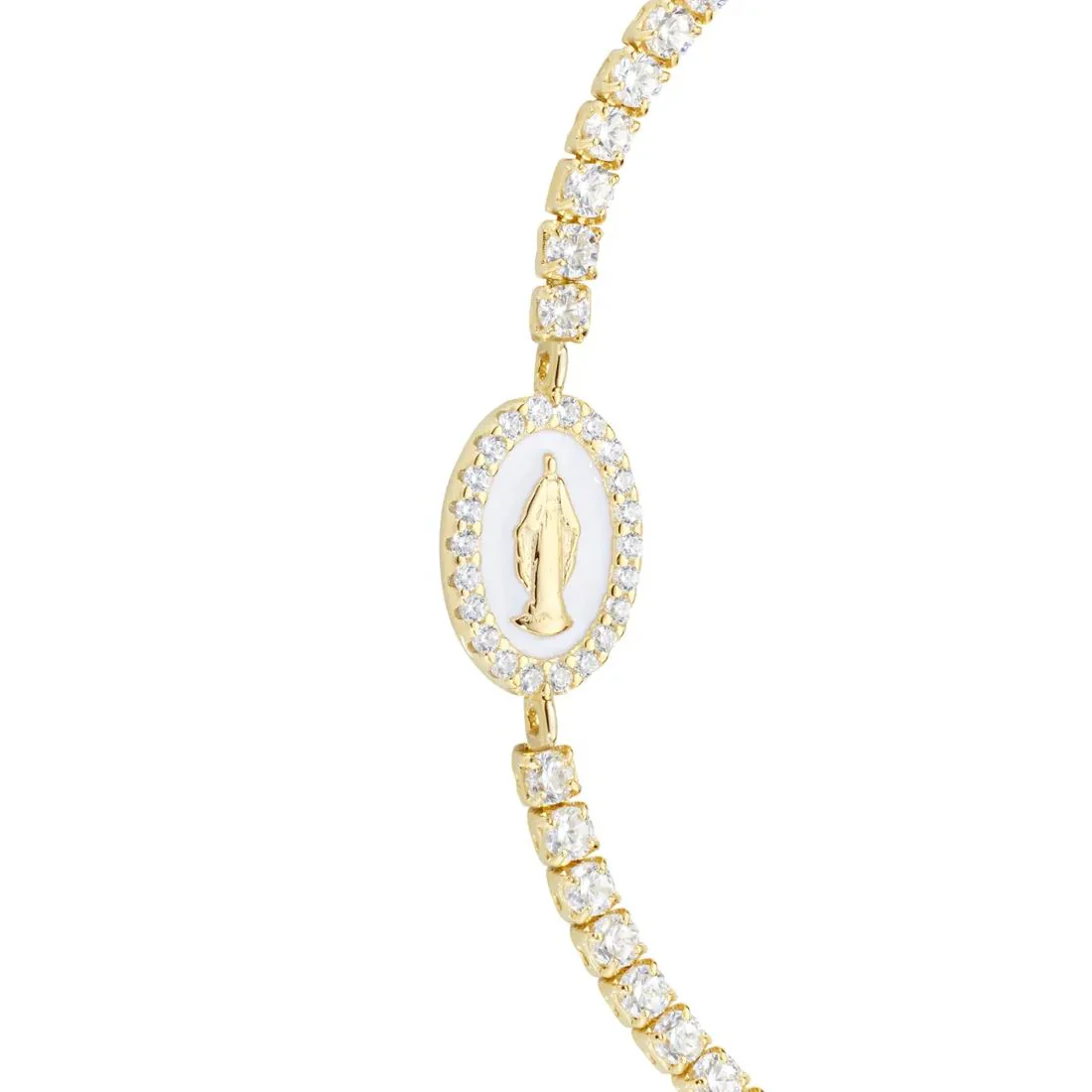 Bracciale Amen dorato tennis e medaglia bianca con Madonna BTMISMGBZ16