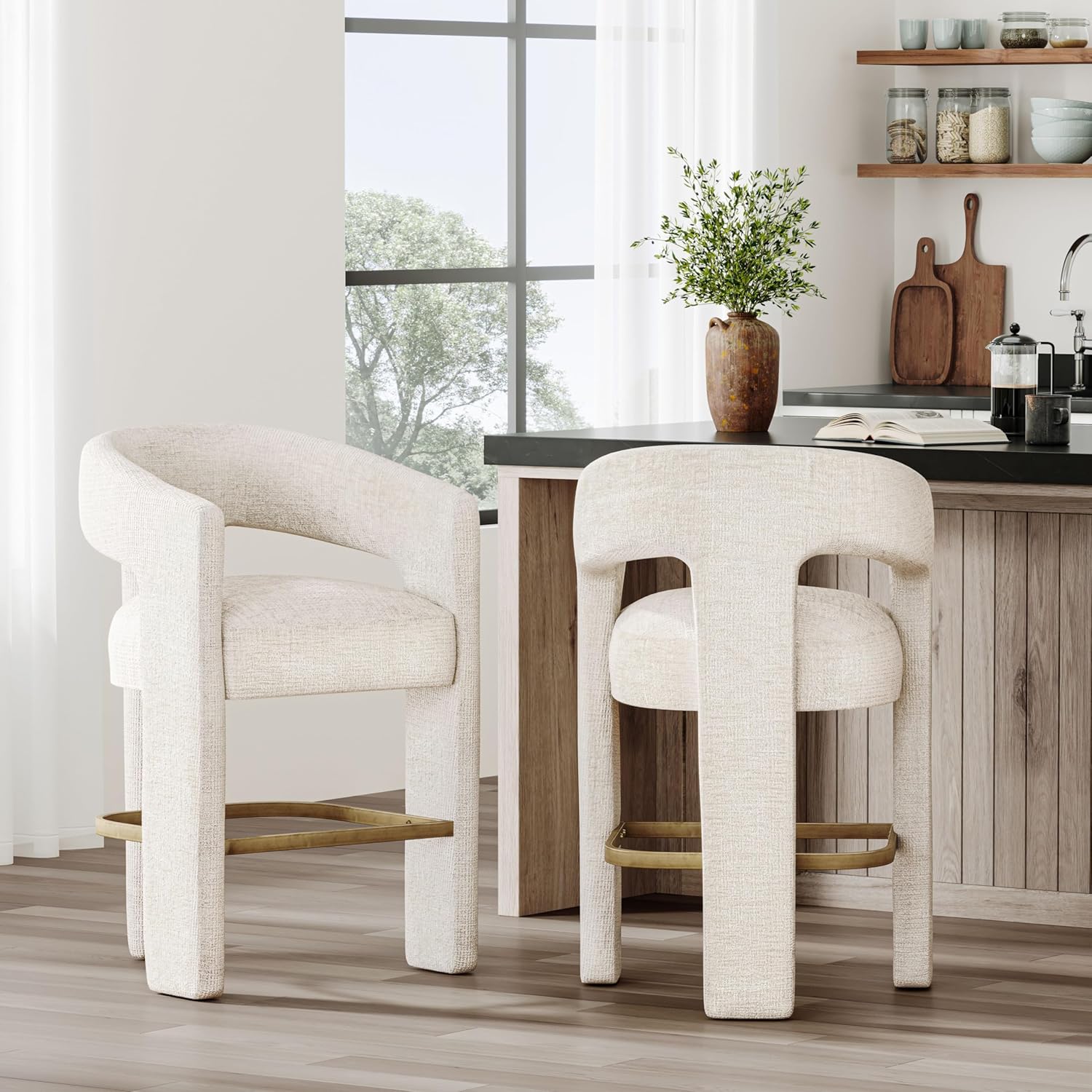 Jofran Upholstered Dining Chair with Arms, Natural, Bar & Counter Height
