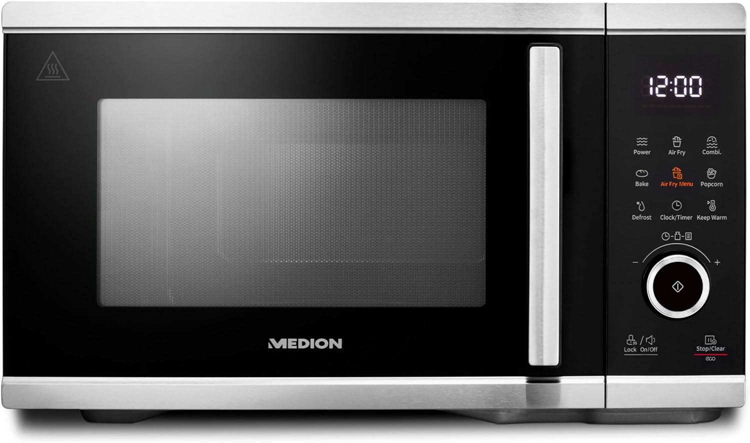 MEDION Microwave with Hot Air Fryer Function (25L, 900W, 1500W Hot Air, 9 Automatic Programs, 10 Power Levels, Defrost Mode, MD11499) Black
