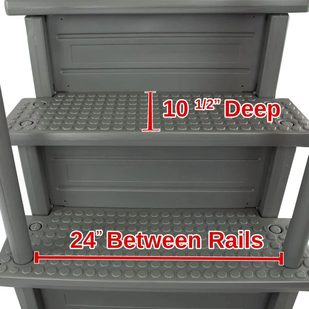 Non-slip entry steps for pools | Grey | For above-ground pools | Can be installed on terraces with a height of 122 to 137 cm | Load capacity up to 136 kg
