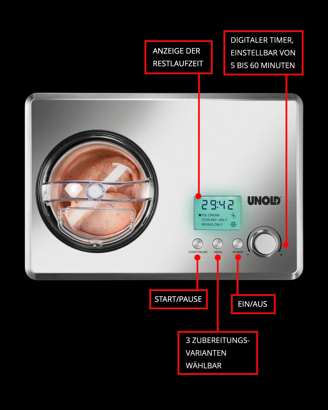 2025 Unold Macchina per Gelato Nobile con Libro del Gelato 2,0 L