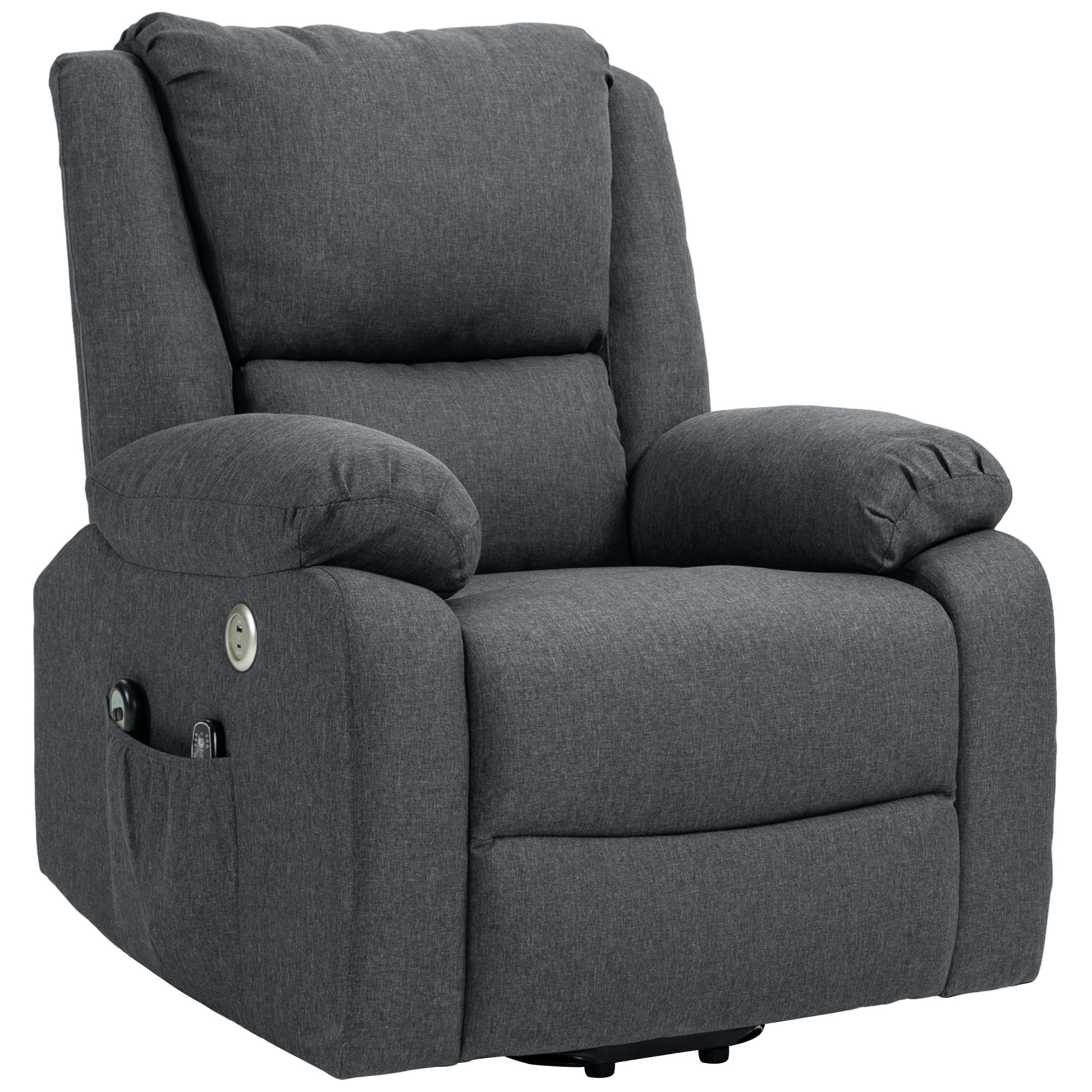 HOMCOM Aufstehmassagestuhl elektrisch Massage- und Wärmefunktion einstellbarer Neigung USB-Anschlüsse 87 x 92 x 105 cm Grau
