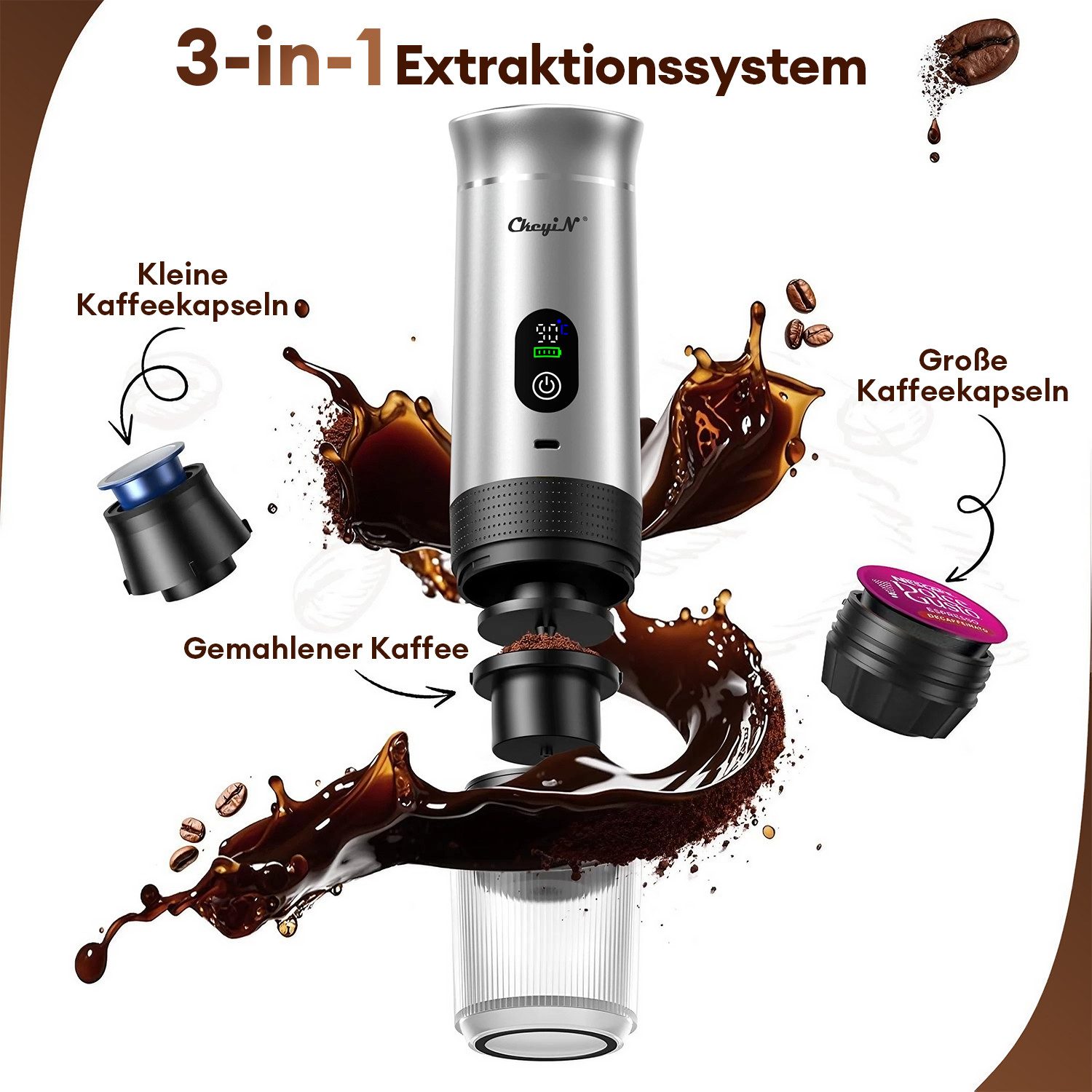 Reisekaffeemaschine Espressomaschine Tragbar für Kapseln/Pulver/Tee