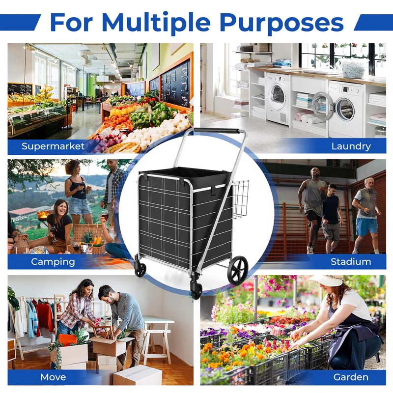 Eletriclife Folding Shopping Cart with Waterproof Liner Wheels and Basket