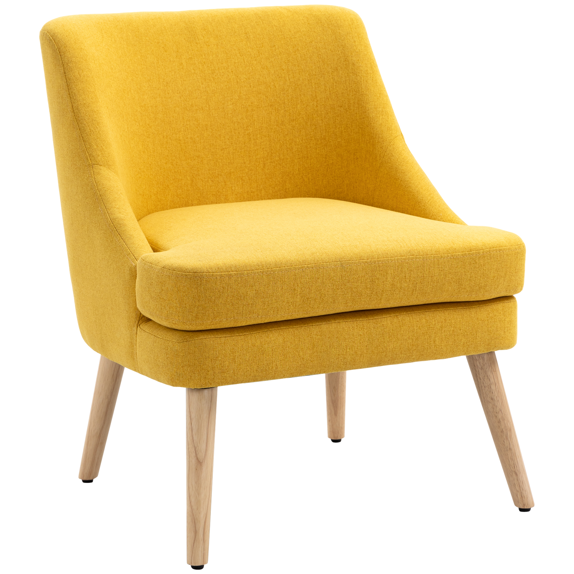 HOMCOM Sessel Loungesessel mit Leinenoptik, Armlehne, Gepolstert Relaxsessel mit Holzbeine, für Wohnzimmer, Schlafzimmer, Gelb