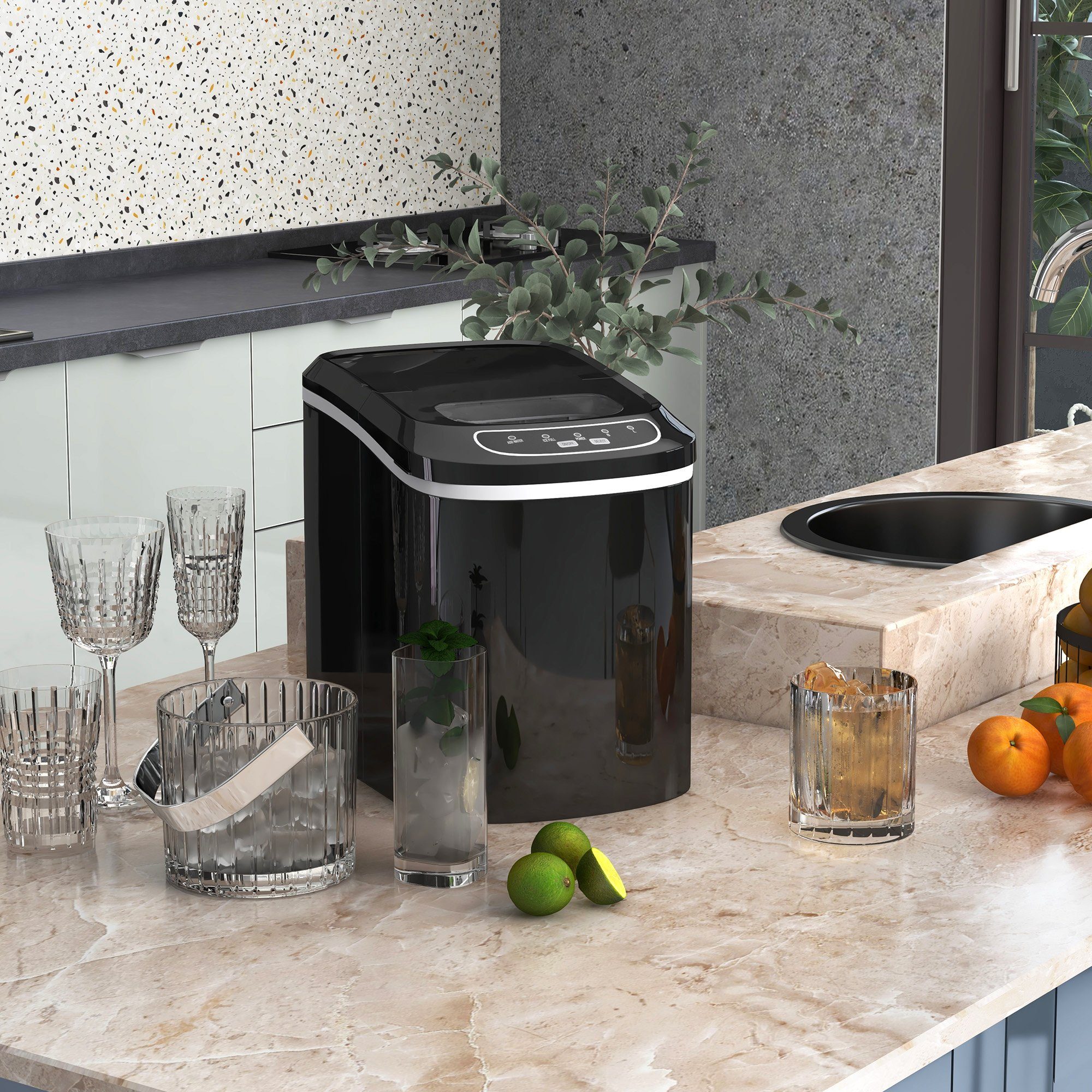 Eiswürfelmaschine 1,3 L Eiswürfelbereiter mit 2,2 L Wassertank, 12 kg/24h Ice Maker