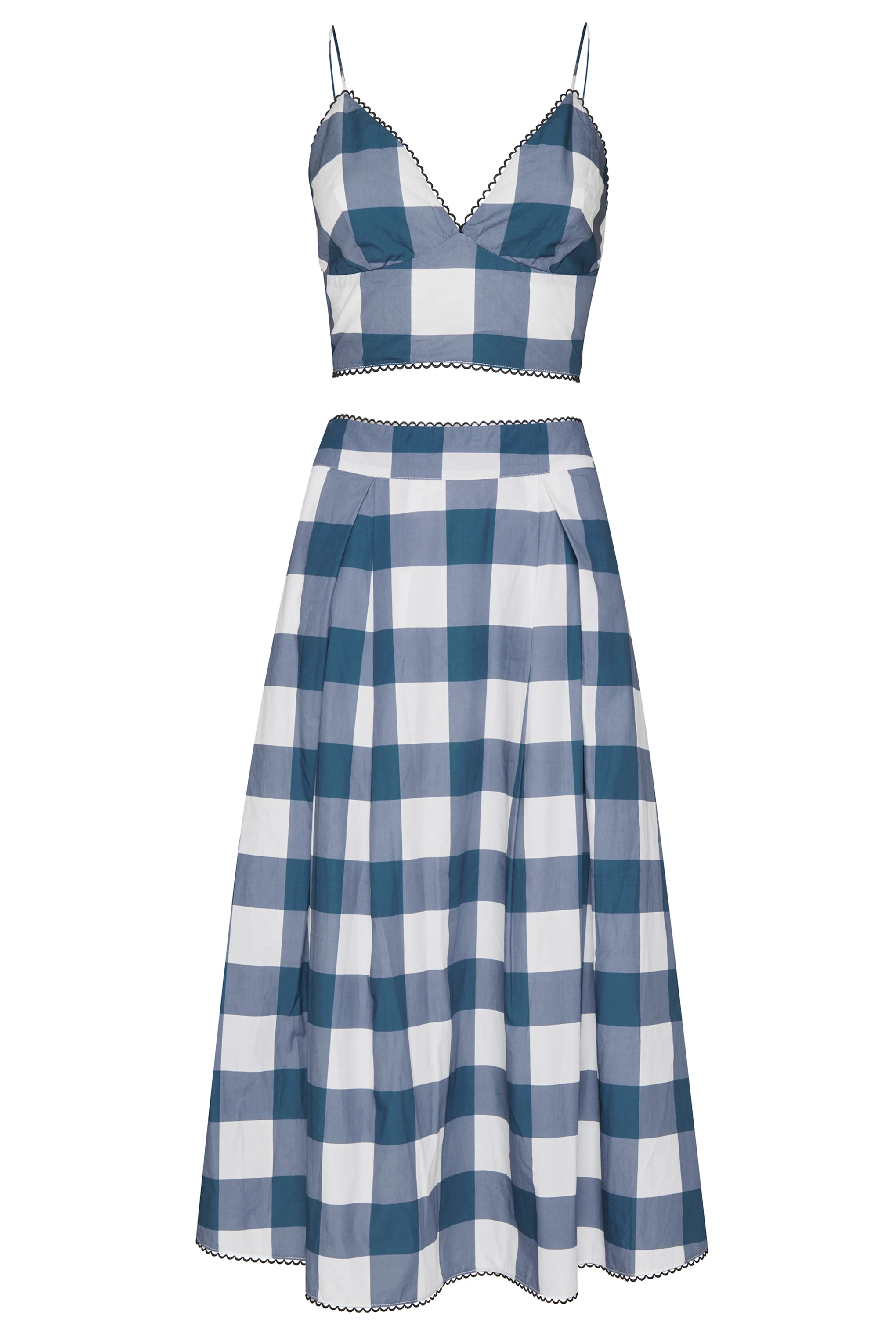 Petrol Blue Check Cropped Top