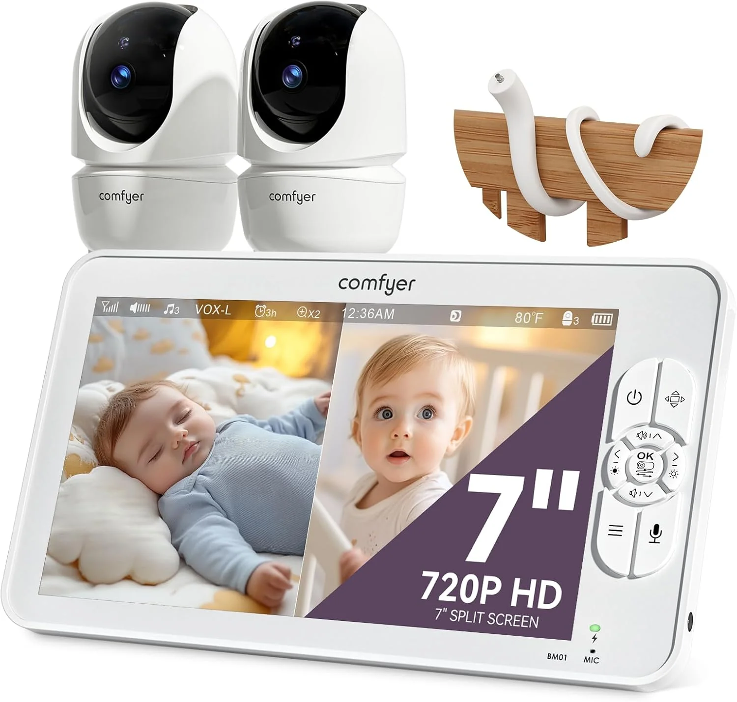 Comfyer Split-Screen Babyfoon met 2 Camera's, 7