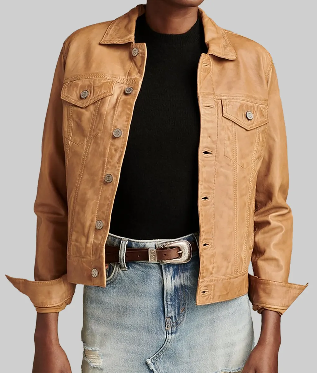 Lisa Brown Leather Trucker Jacket