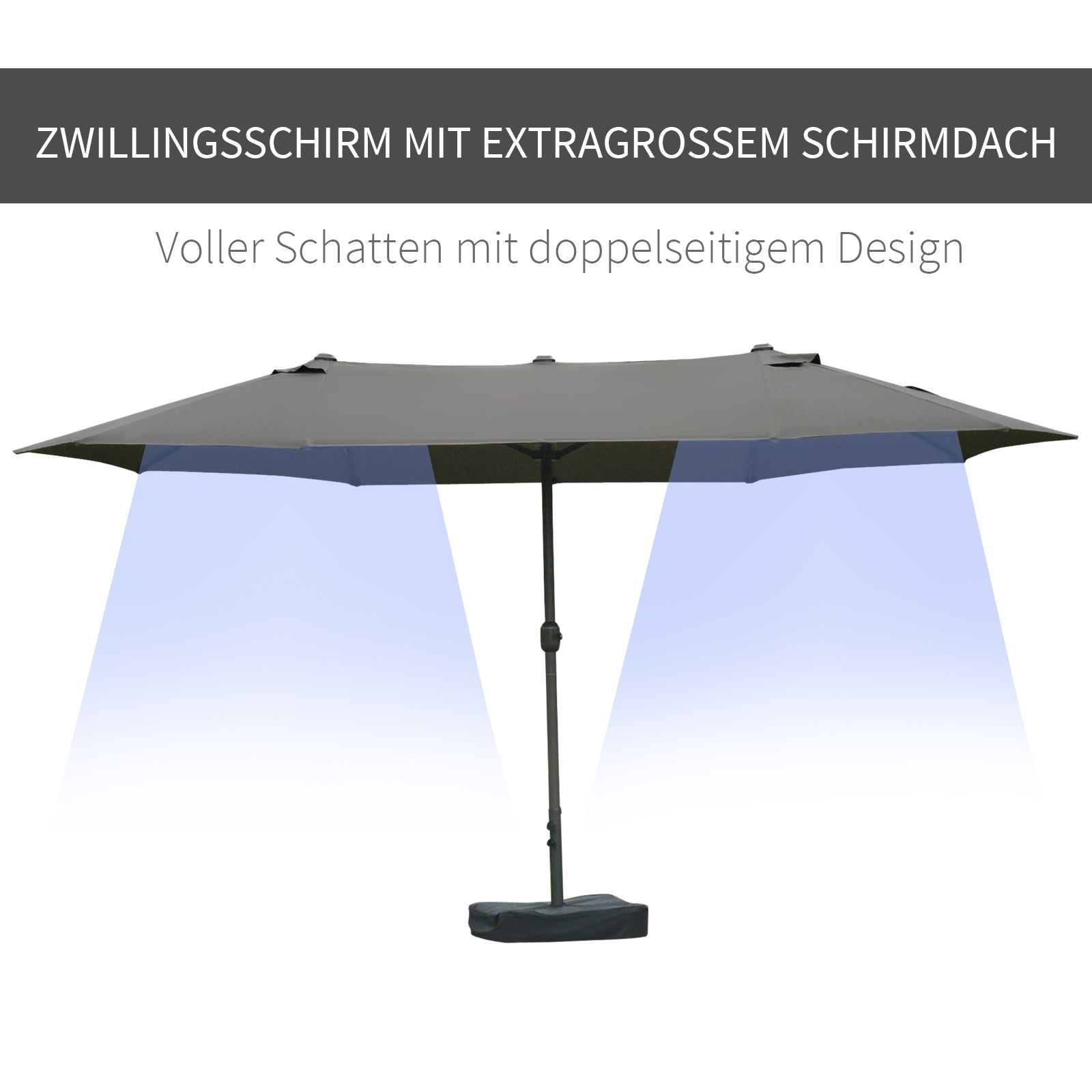 Parasol met parasolstandaard en dubbele parasol 460 x 270 cm donkergrijs