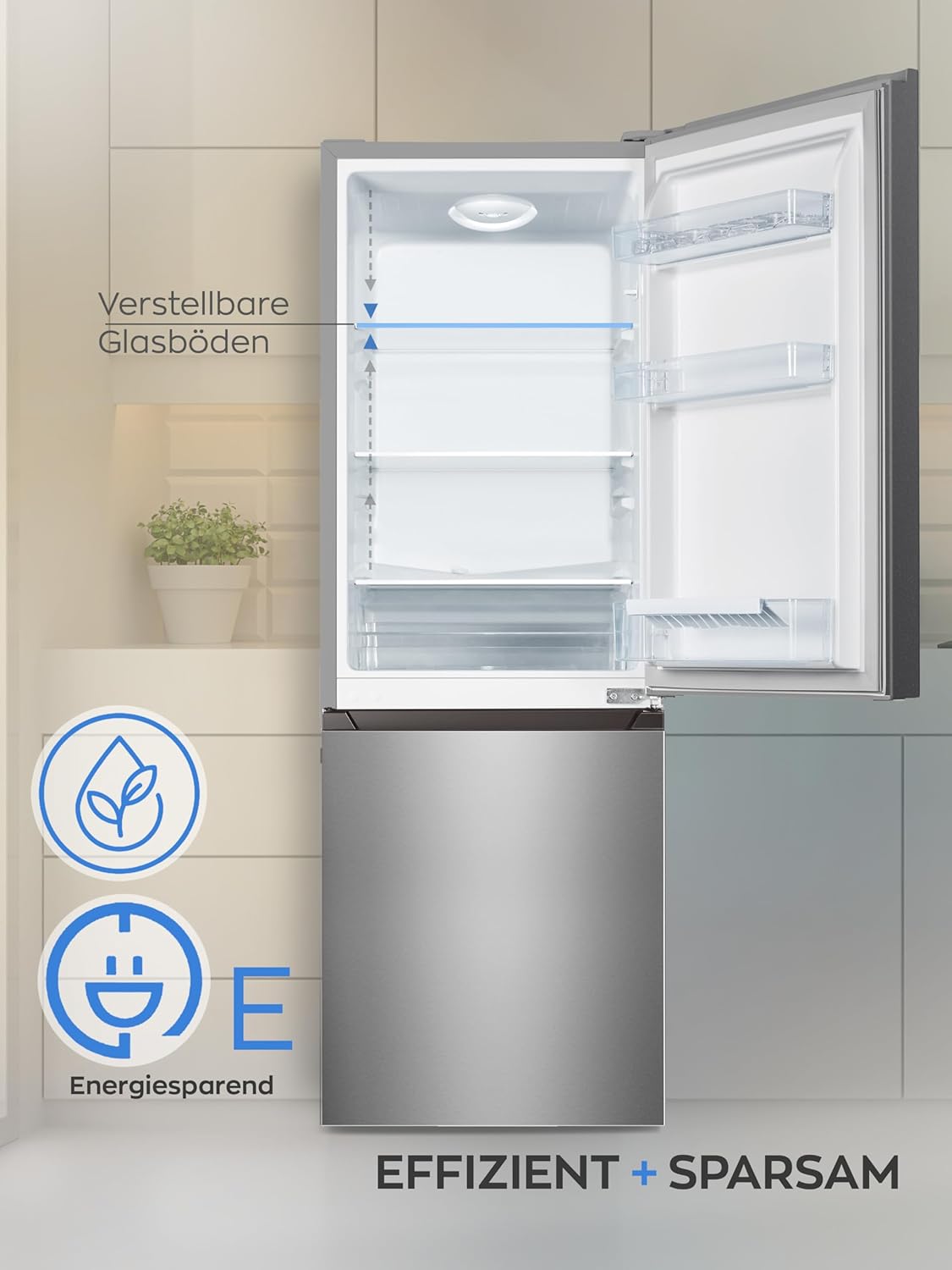 Heinrich´s Kühlgefrierkombination 175Liter, Kühlvolumen 122L, Gefrierfach 53L,LED Innenraumbeleuchtung, Kühlschrank Türanschlag wechselbar, leise 39dB,große Tiefkühlboxen, 7 Temperaturstufen, schwarz