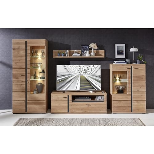 Stella Trading Vetrina in legno antico massiccio, effetto rovere antico con certificazione FSC, moderna vetrina con illuminazione a LED e molto spazio di archiviazione, 90 x 134 x 38 cm (larghezza x : Amazon.it: Casa e cucina