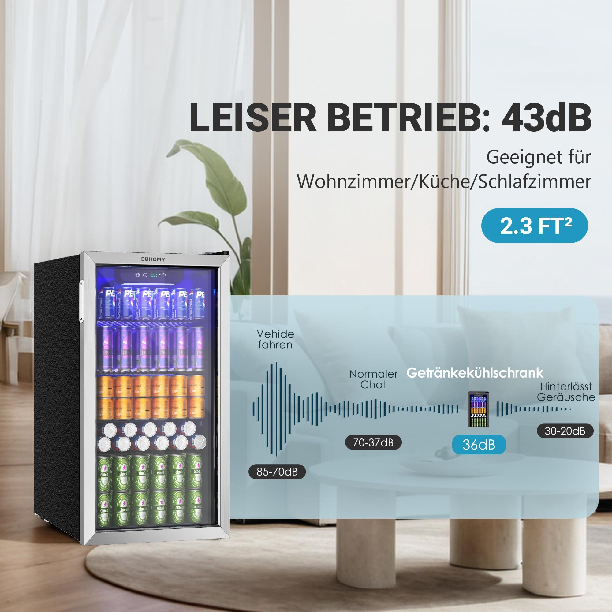 Getränkekühlschrank 90L Mini-Kühlschrank für 126 Dosen mit verstellbaren Ablage Getränkekühlschrank