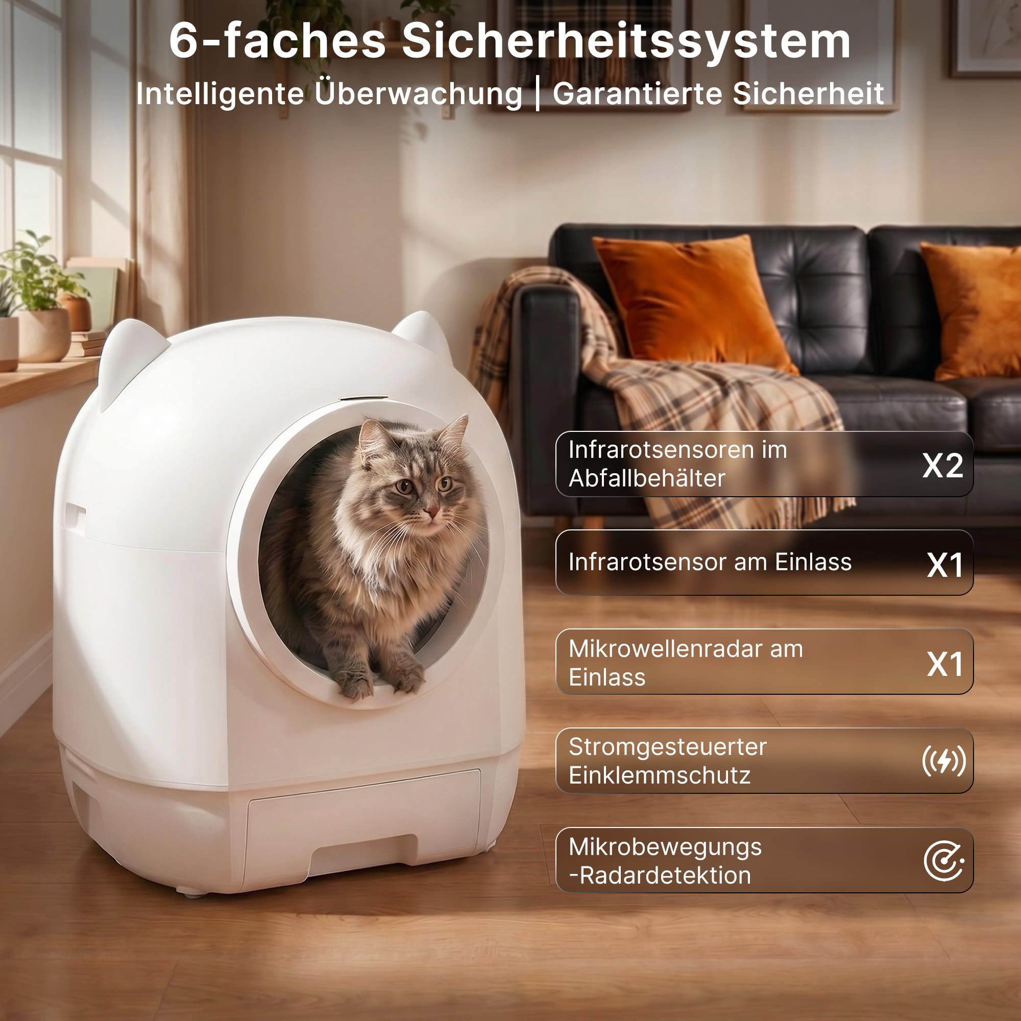 Selbstreinigendes Katzenklo XXL mit 90 L Fassungsvermögen, App-Steuerung und doppeltem Geruchsschutzsystem