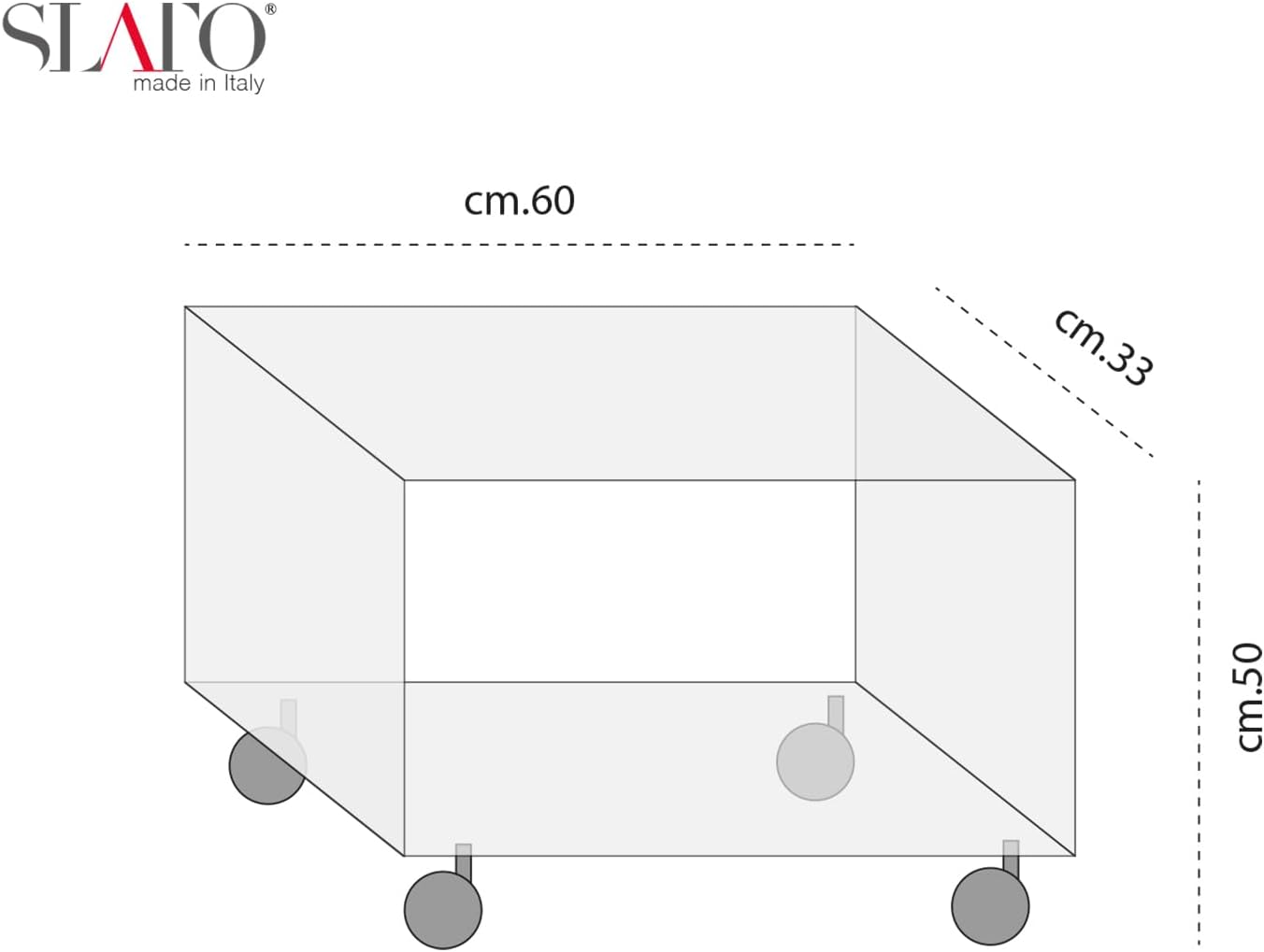 Slato Lady ⎪ Tavolino a due ripiani con ruote da Salotto, Soggiorno, Tavolino da caffè con ruote, Port TV, Tavolino lato divano, in cristallo acrilico Trasparente Made in Italy (33x60x50)