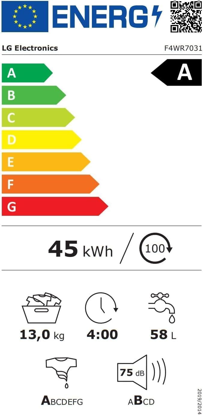 LG F4WV7080, Klasse A, Frontlader-Waschmaschine 8 kg, 1400 U/Min, AI Direct Drive, Wi-Fi, Tiefenreinigung mit Dampf, Groe Kapazitt, TRIPLE A, Auentür aus Sicherheitsglas, 62 x 60 x 85 cm Wei