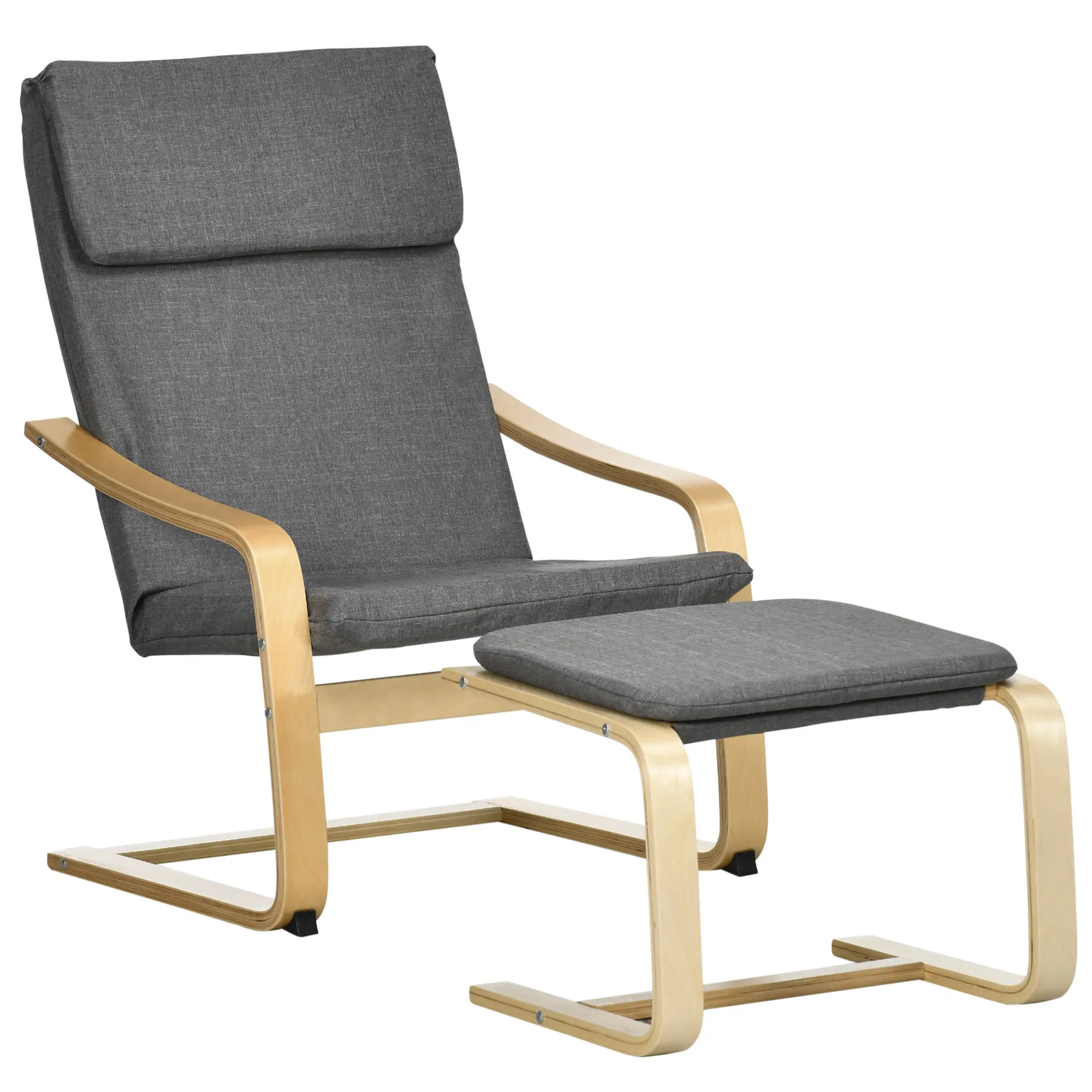 HOMCOM Relaxsessel mit Fußhocker, Leinenbezug Grau, 66,5×80×99 cm