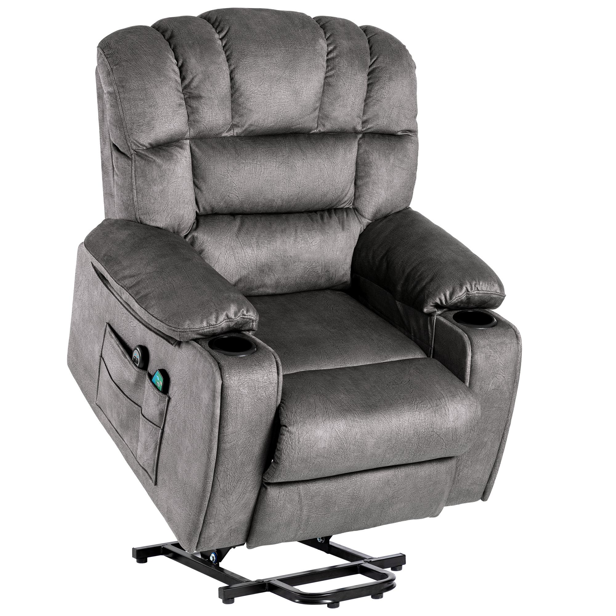 Aufstehsessel, elektrisch verstellbarer Massagesessel mit Getränkehalter für ältere Menschen, 84x100x105 cm, Grau