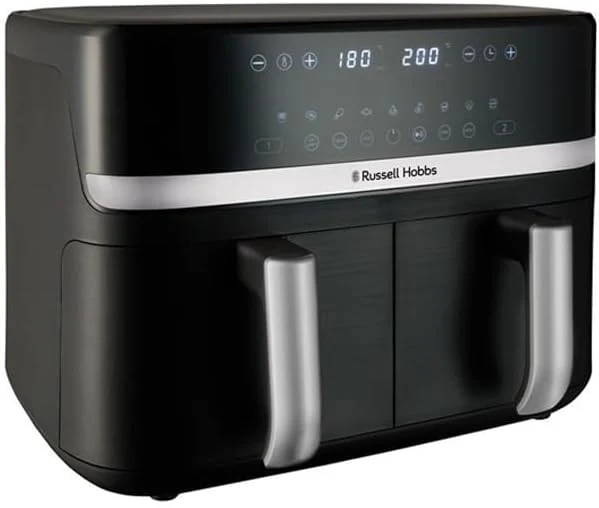 Russell Hobbs Heißluftfritteuse 2 Kammern 9L Rapid AirFryer [2 Fächer je 4,5l, sehr leiser Betrieb, 9 Programme] SatisFry Fritteuse (spülmaschinenfest, Match & Synchronisierungsfunktion) 27681-56