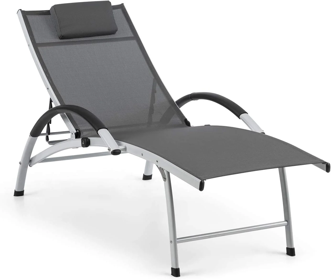 blumfeldt Sun Valley Gartenliege, 4-Fach verstellbare Rückenlehne, mit Kopfkissen, Gestell aus Aluminium, zusammenklappbar, Sun Comfort, grau