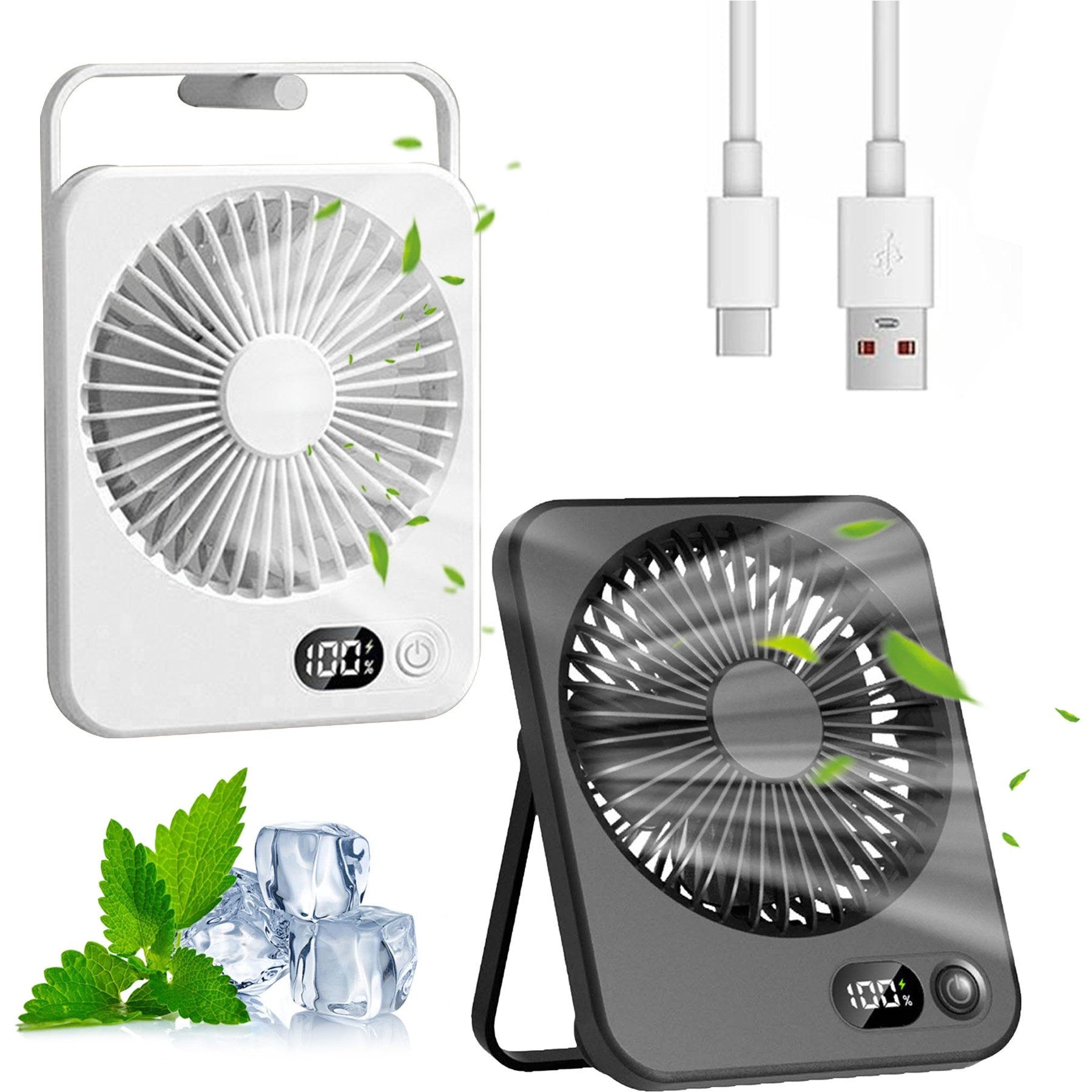Mini USB-Ventilator 2 Stück Klein Tischventilator USB Leise Ventilator Akku 3600mAh