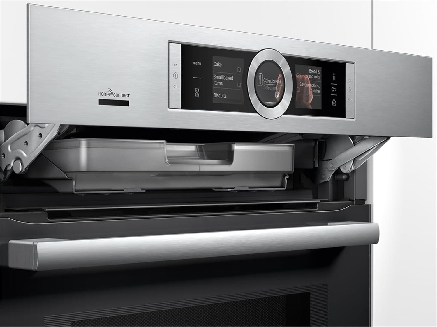 Bosch HMG7361B1, Serie 8 smarter Einbau-Backofen mit Mikrowellenfunktion, 60 x 60 cm, Made in Germany, Schwarz, Air Fry, Digitaler Bedienring, Touchdisplay, Automatikprogramme, Reinigungsunterstützung