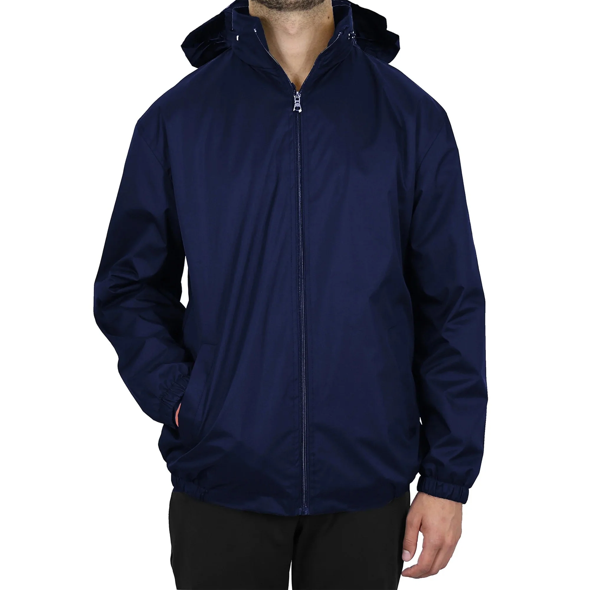 24 Pack Men's Lightweight Windbreaker Jacket with Tuck-In Hood - Navy