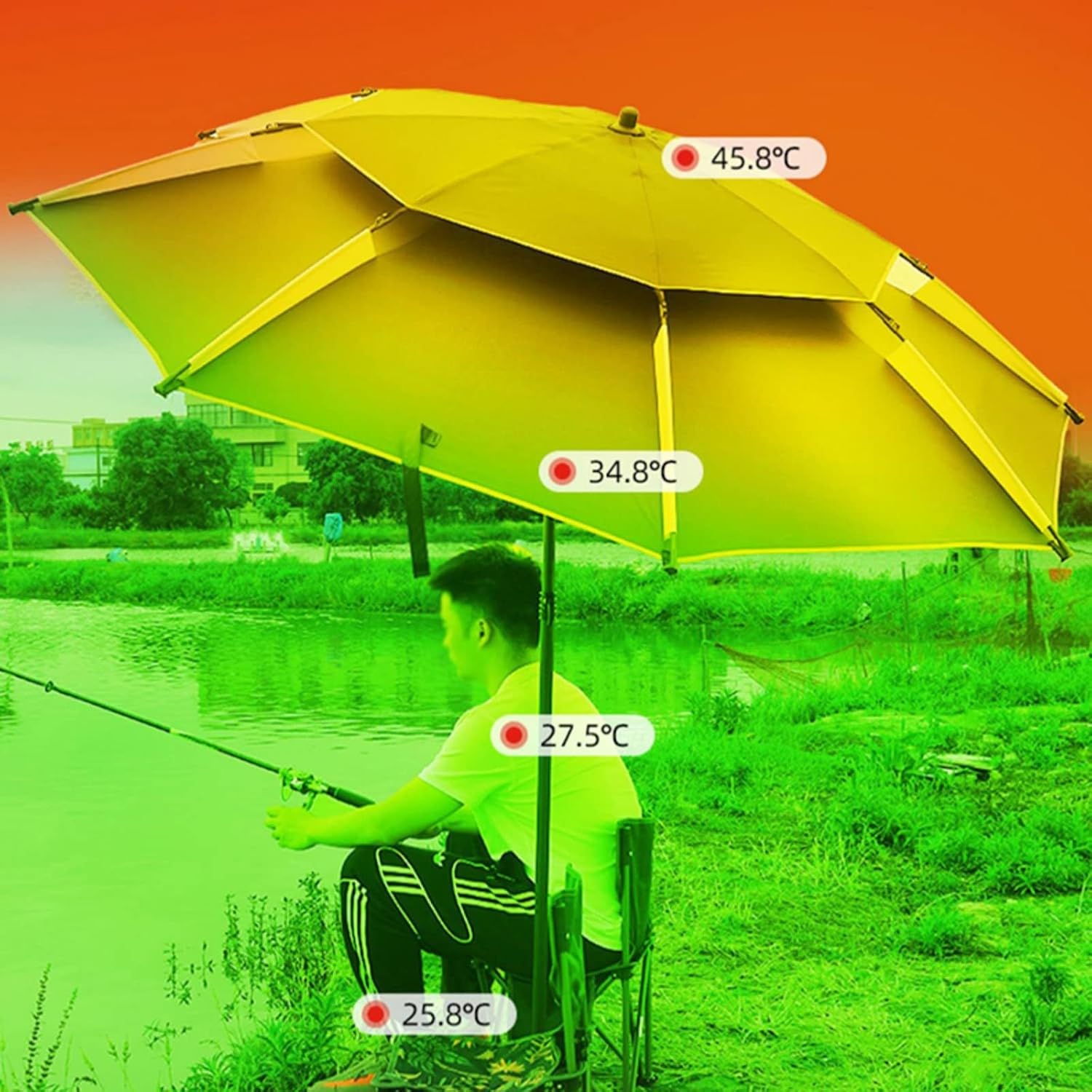 Angelschirmunterstand – Sonnenschirm für den Außenbereich, Mehrzweck-Sonnenschirm für den Garten – mit um 360 ° neigbarer Teleskopstange, windfesten Pfählen und Tragetasche, Strandsegeln good