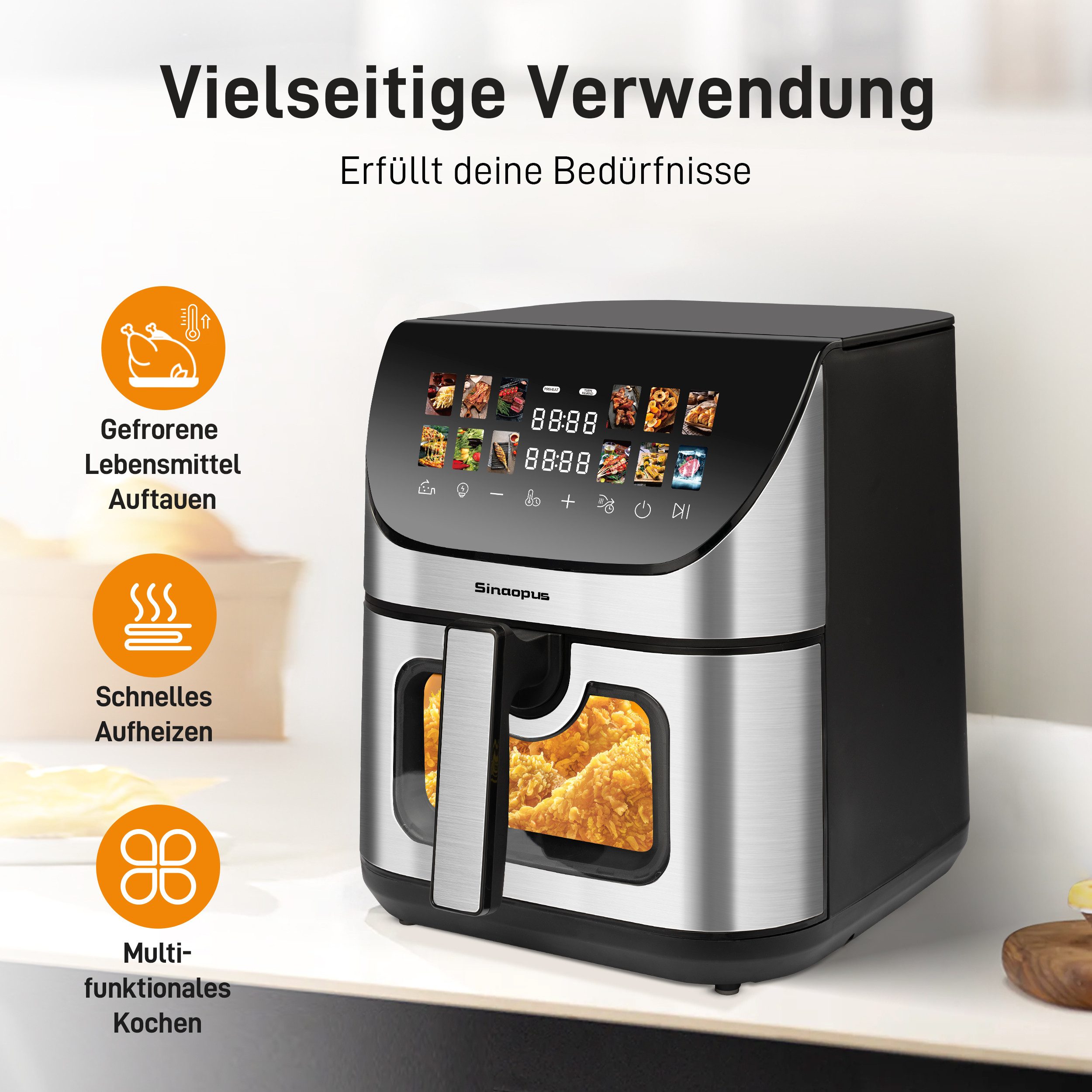Heißluftfritteuse 9L Fritteuse mit Sichtfenster, Heissluftfritteuse mit 12 Programmen