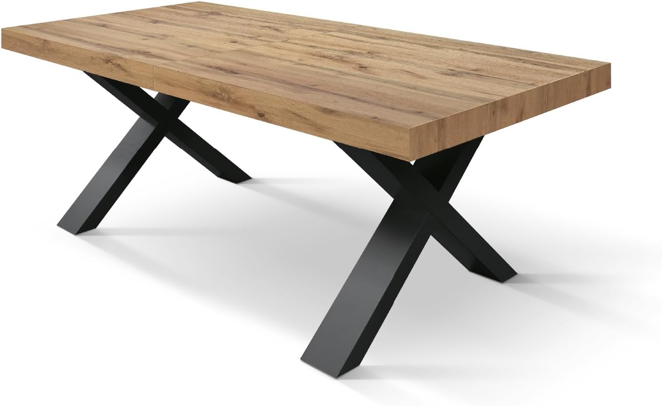 PAZZO DESIGN Tavolo Allungabile Marco, Tavolo Soggiorno, Cucina, Gambe Incrociate X Nere, Made in Italy, Rovere Rustico, 180x90x76 cm - id_1998