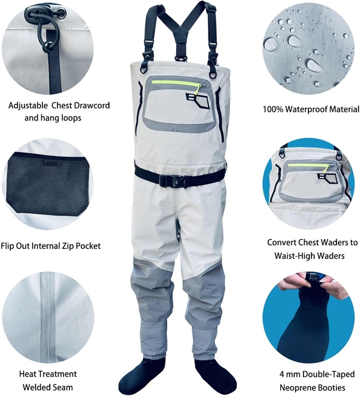 Atmungsaktive Angeln Stockingfoot Brust Taille Cabrio Wathose wasserdichte Neopren Boot Kajak Hüfte Waten Hosen for Männer & Frauen für Baustellen, Angeln, Bauernhöfe, Gärten