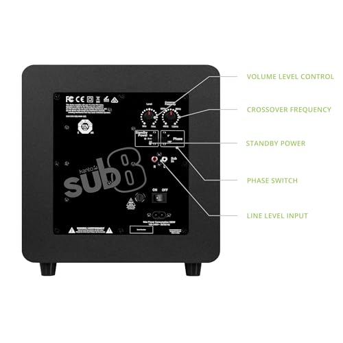 Kanto SUB8 Sealed Powered Subwoofer | 300W Peak Power | 8