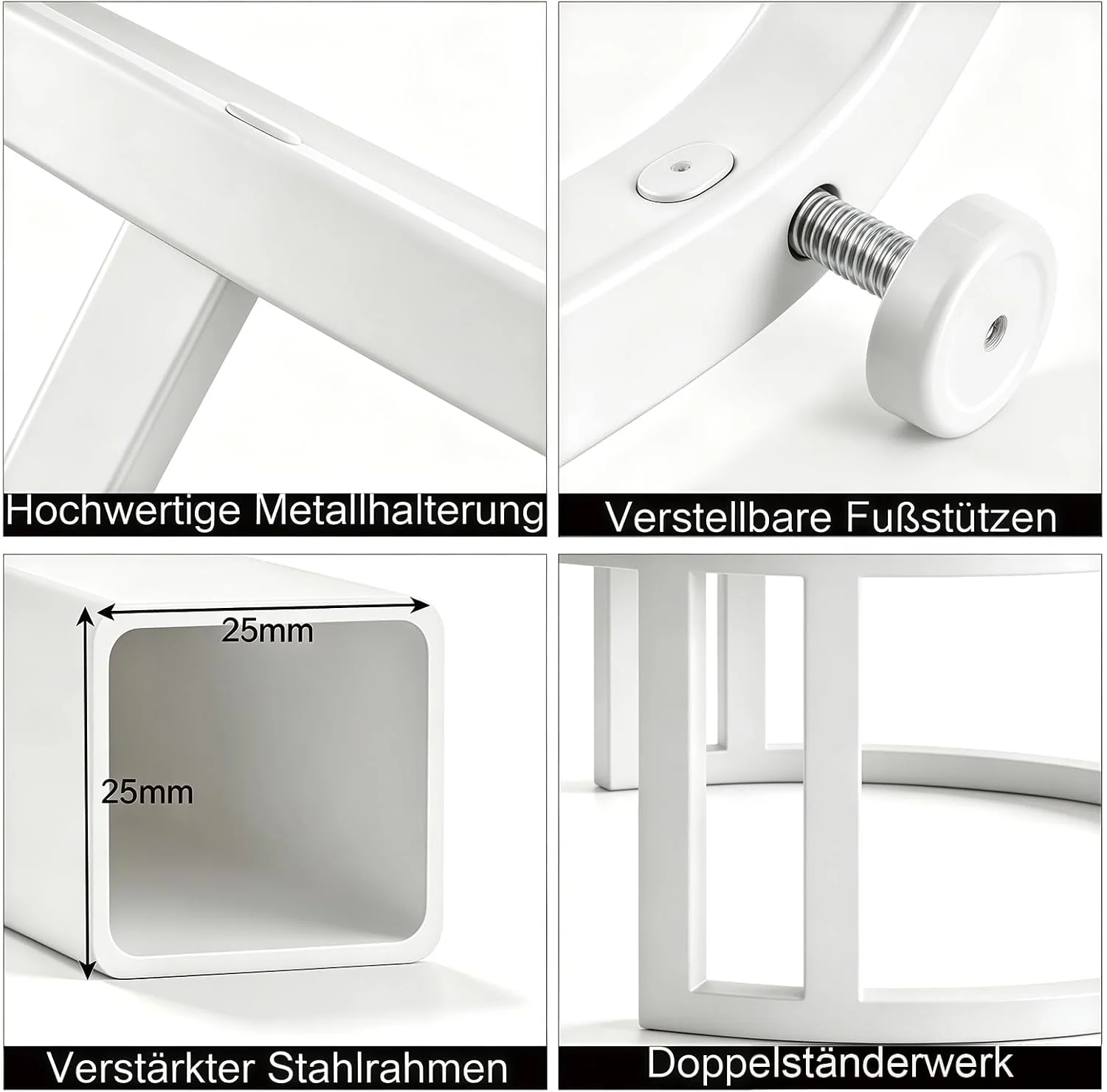 Runde Satztische 2er-Set mit Schublade & Stauraum, Weiß, 70/50 cm
