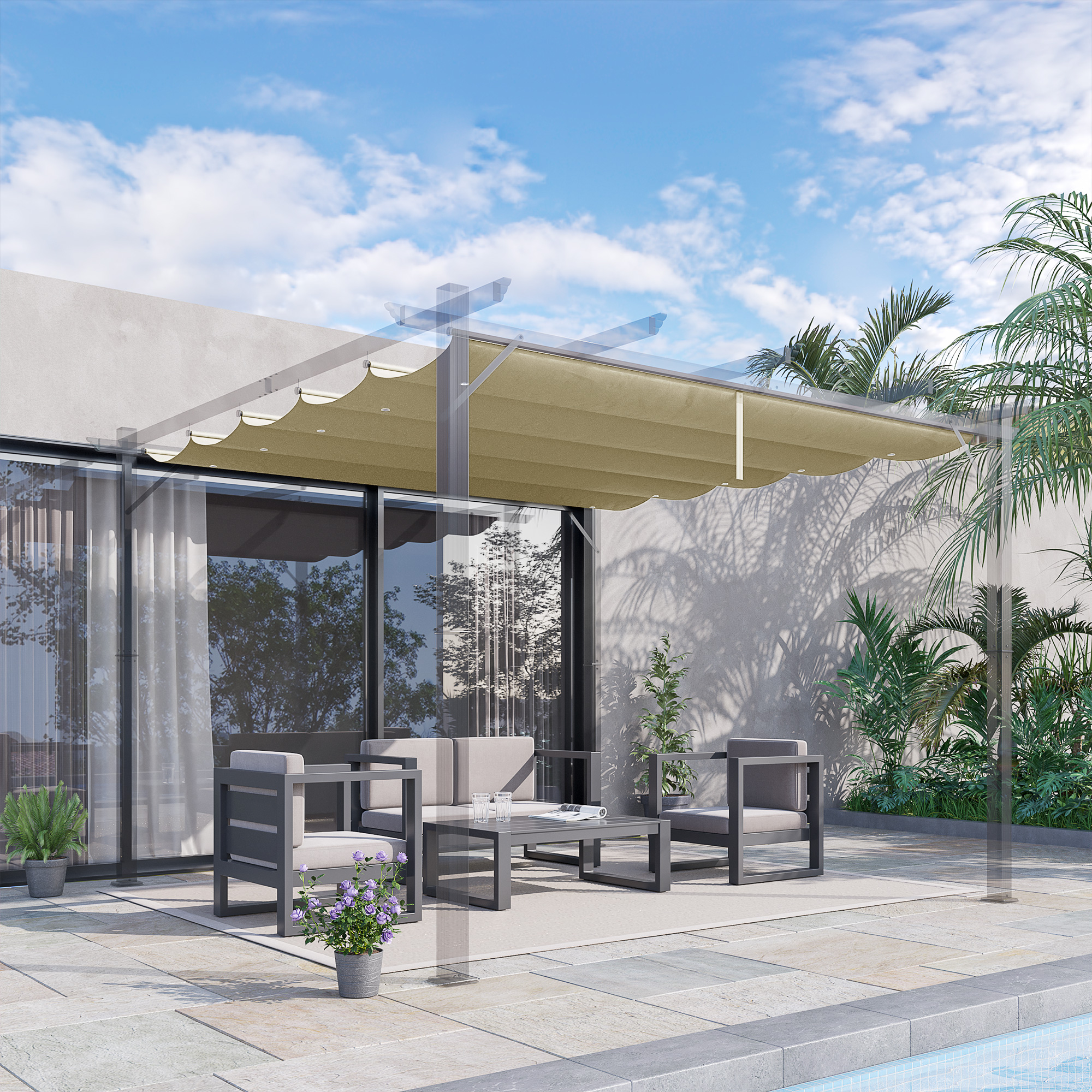 Outsunny Ersatzdach für 4 x 3 m Pergola, einziehbar, mit Regenabflusslöchern, wetterfest, Polyester, Beige