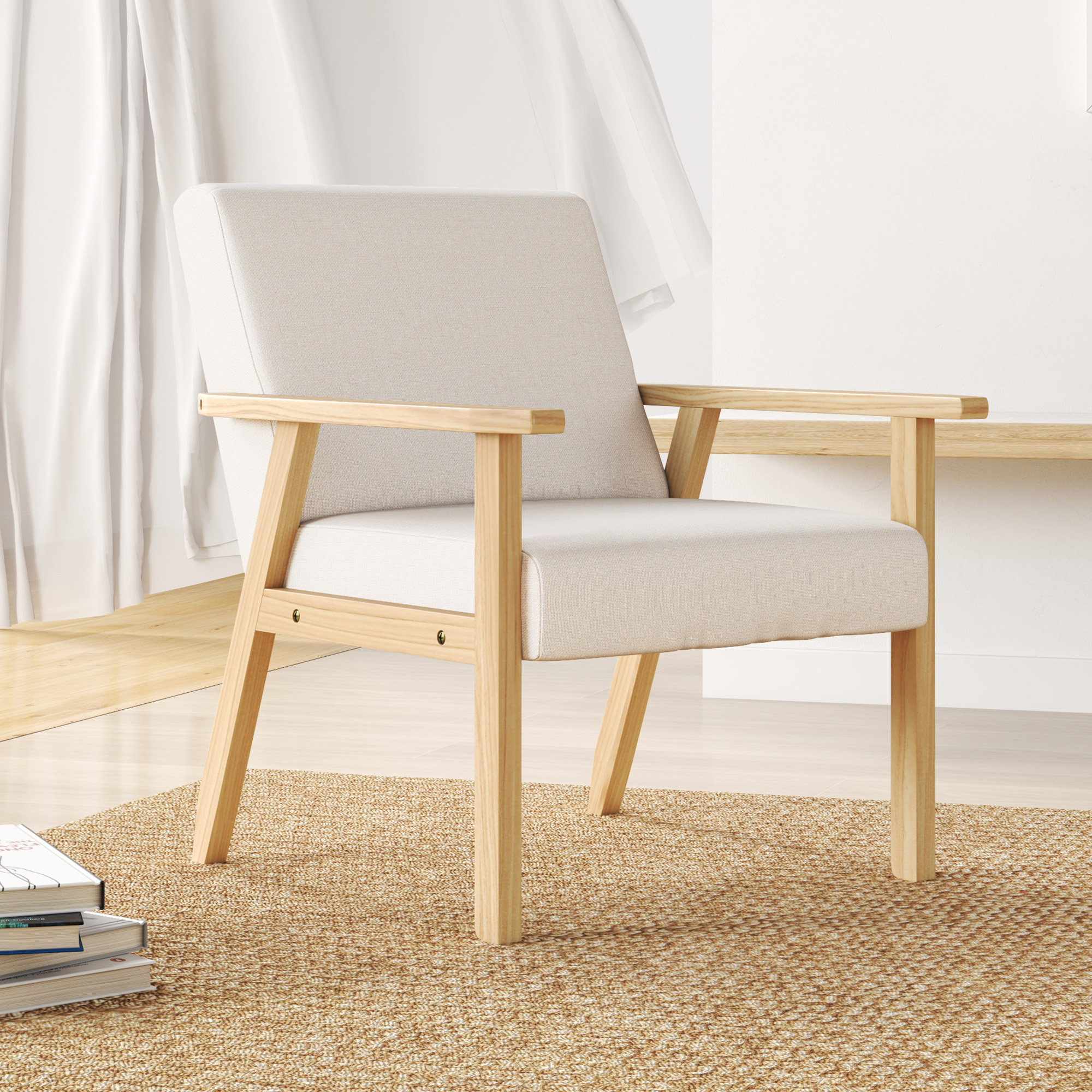 HOMCOM Polstersessel mit Armlehnen, Esszimmerstuhl in Leinenoptik, Massivholzrahmen, 64 x 70 x 72 cm, Creme